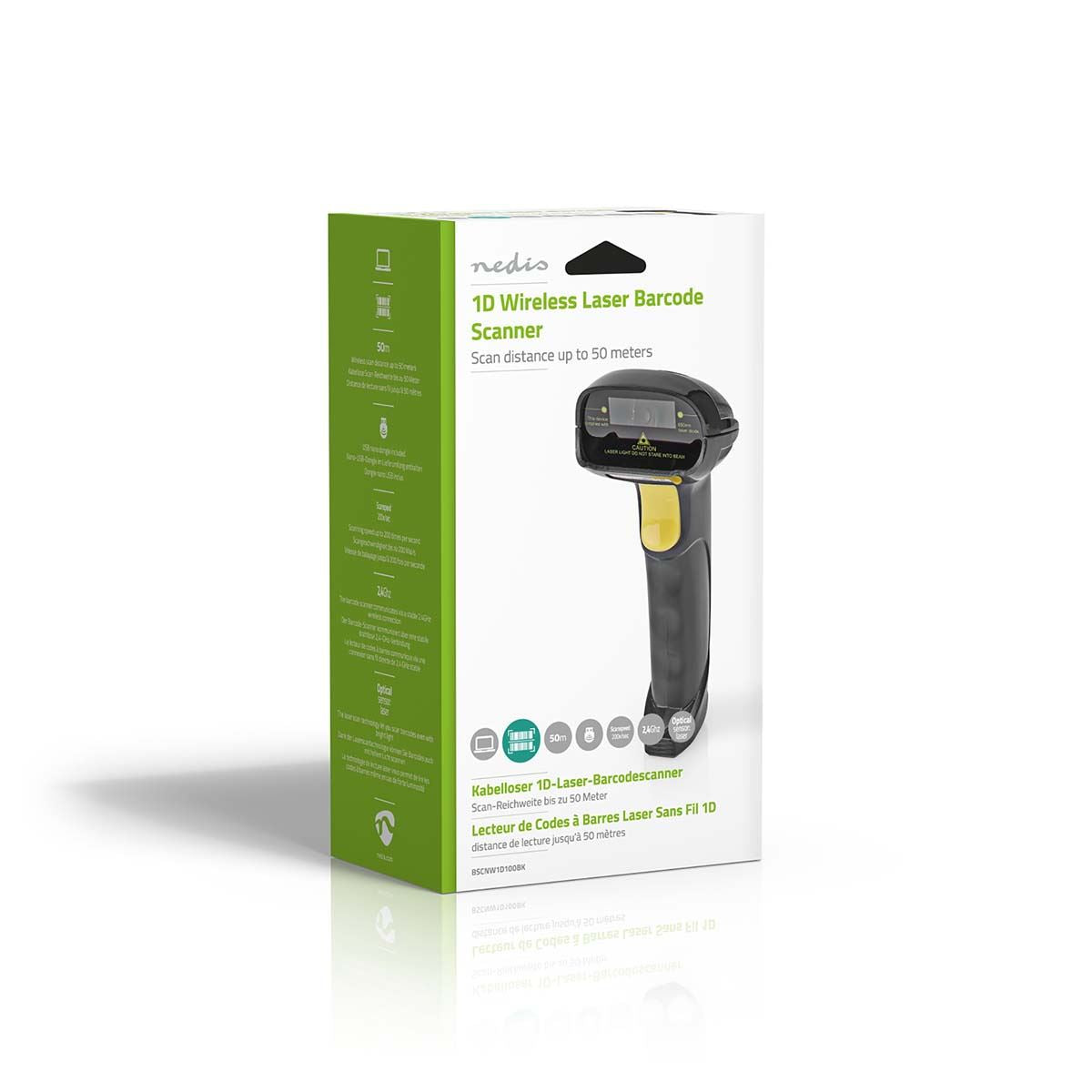 Nedis Barcode Scanner | Laser | Wireless | 1D Linear | Battery Powered / USB Powered | USB Dongle