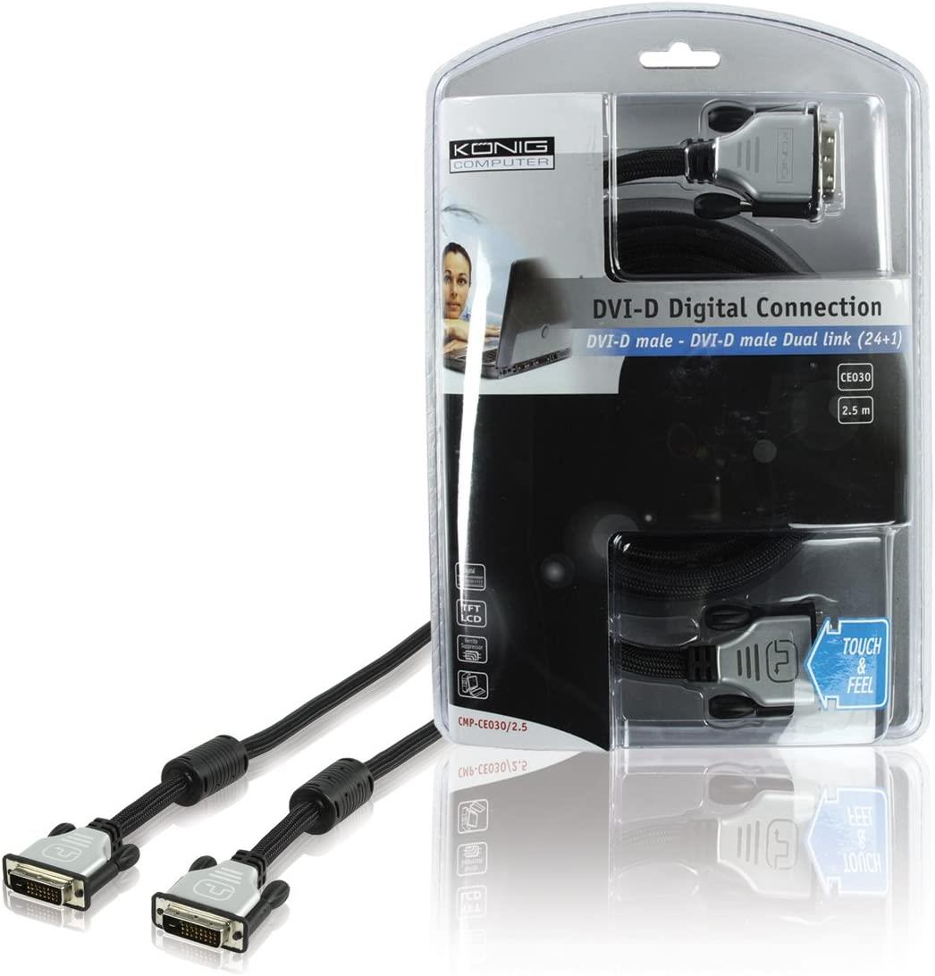 2.5m DVI-D 24+1pin Male to DVI-D 24+1pin Male Metal Eded Cable Lead
