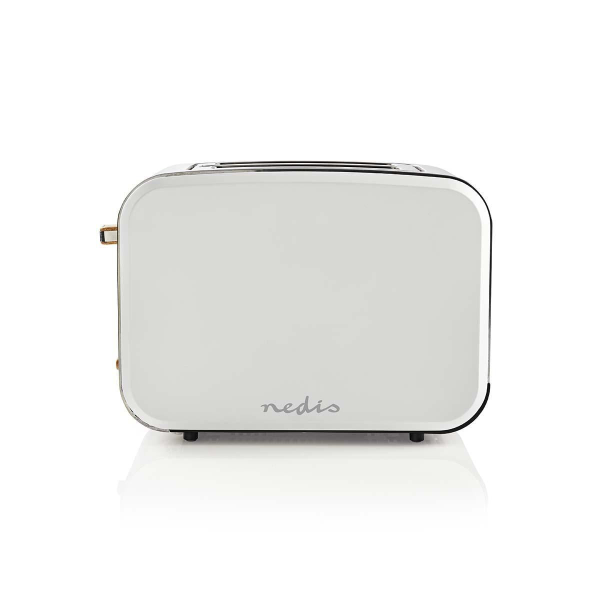 Nedis Soft Touch Toaster, 2 Slice, 6 Browning Levels, Defrost Cancel Reheat Functions, Cool Touch, White