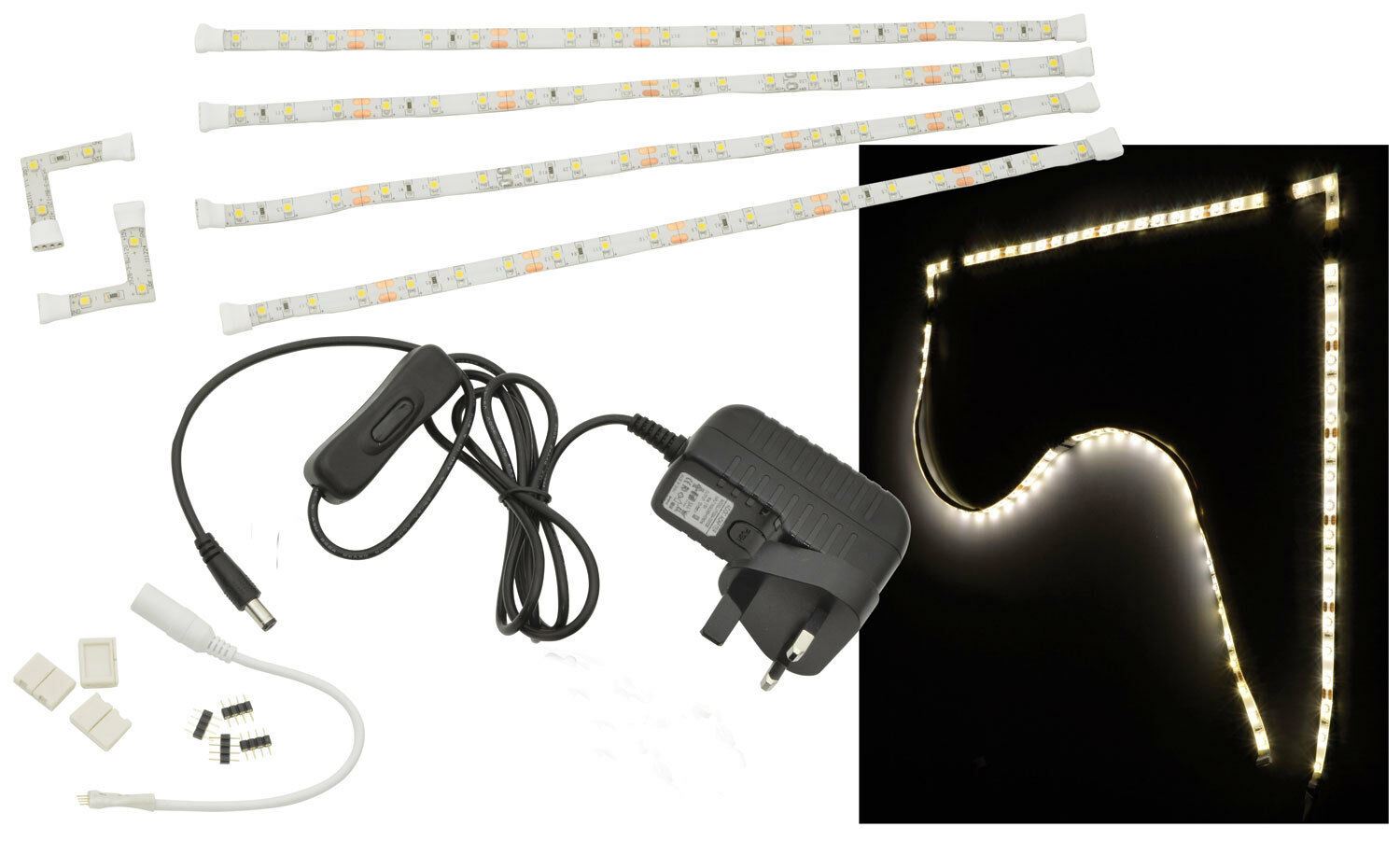 Adhesive LED Tape Decor Kit TV Picture etc.. 4 x 300mm & Corners - Warm white - Complete Kit