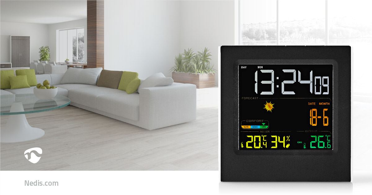 Nedis Weather Station | Indoor & Outdoor | Including wireless weather sensor | Weather forecast | Time display | LED Display | Alarm clock function