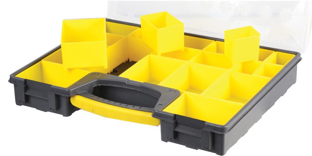 16 Compartment Grey / Yellow Organiser Storage Case with Removable Trays - 420mm x 335mm x 62mm, Crafting, DIY etc.