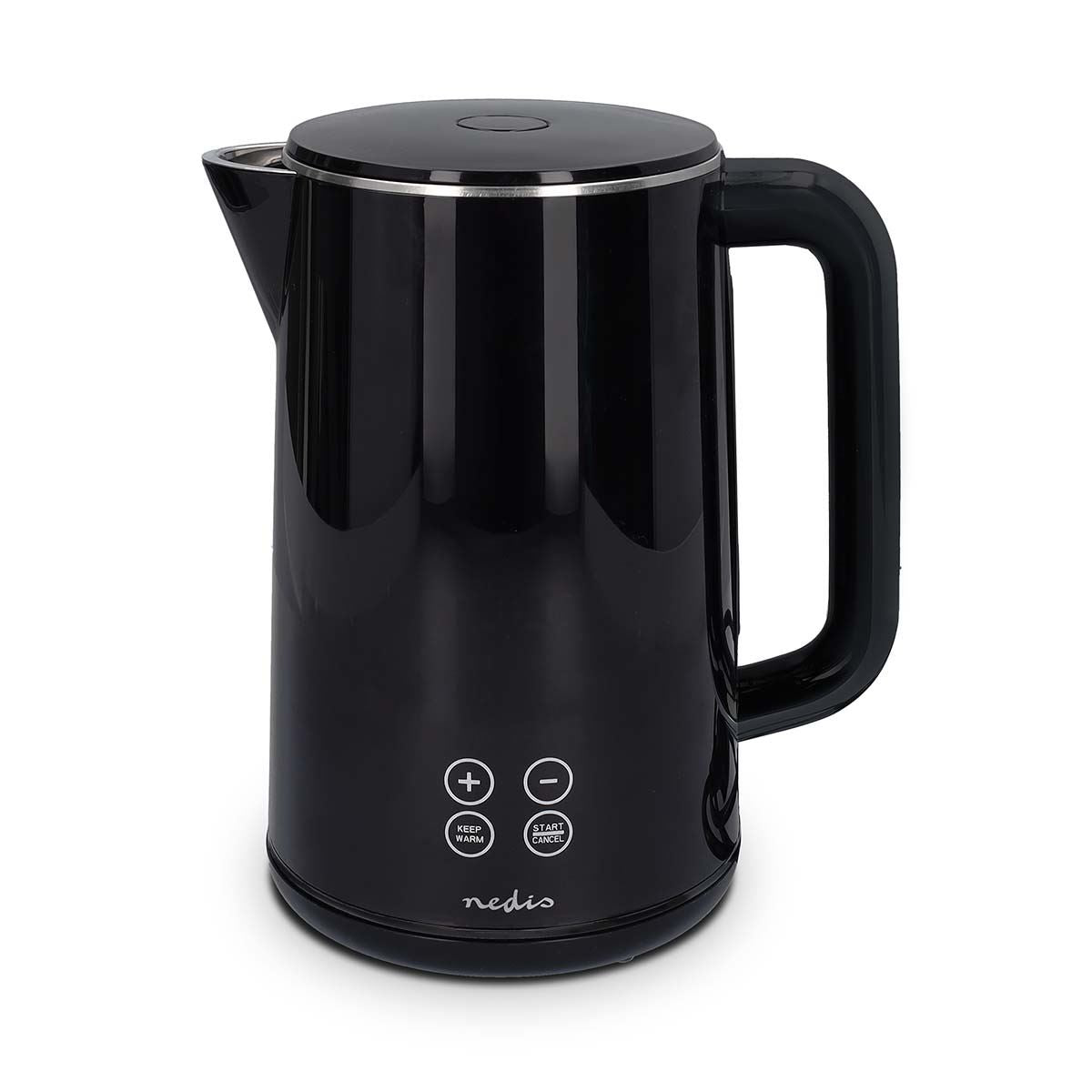 Nedis Electric Kettle 1.7L, Digital Temp Control 50-100oC, Keep Warm Function, 360 Degree Cordless Base, Black