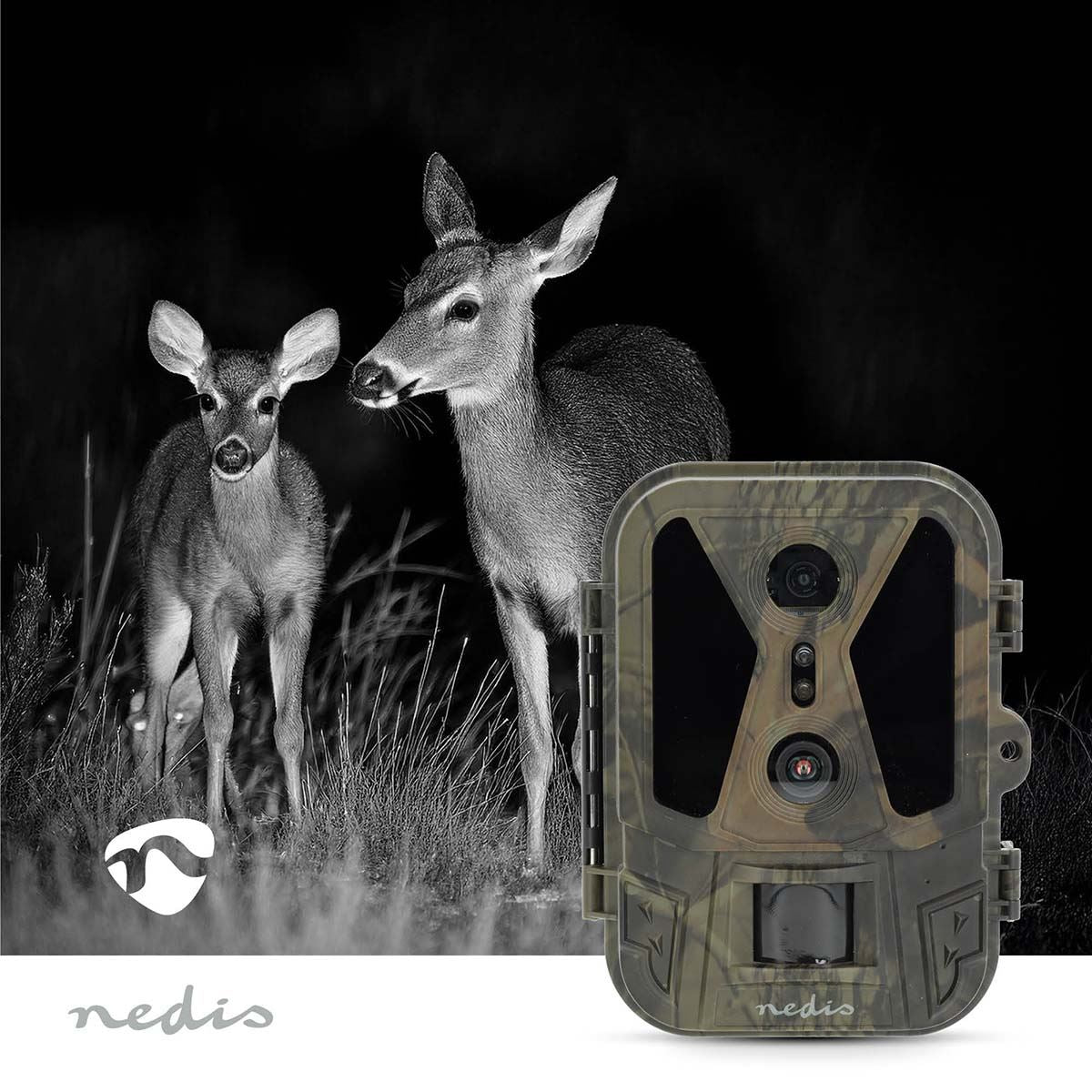 Nedis Wildlife Camera 4K Trail Camera 50MP 120 Degree with Time Lapse 25m Black LED Night Vision Motion Activated Hunting Camera IP65 Waterproof 0.2s Trigger Time for Wildlife Monitoring