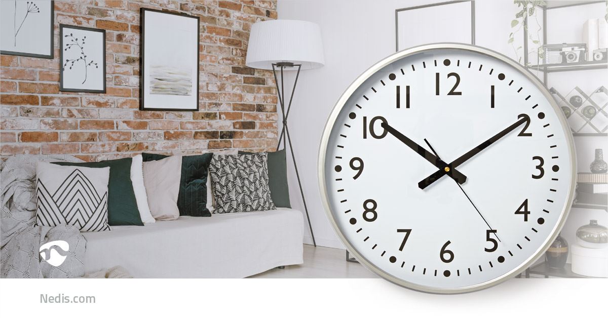 Nedis 38cm Large Wall Clock with Easy Read Numbers, Battery Powered - White