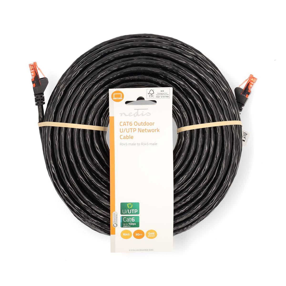 Nedis CAT6 Network Cable | RJ45 Male | RJ45 Male | U/UTP | 30.0 m | Outdoor | Round | PE | Black | Label