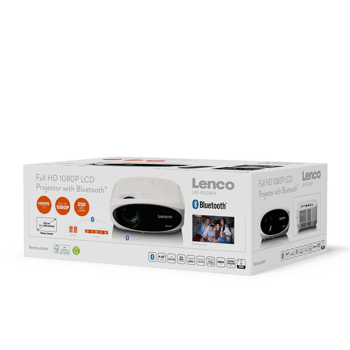 Lenco LCD Projector and Bluetooth® with high resolution, supports Full HD 1080P content White
