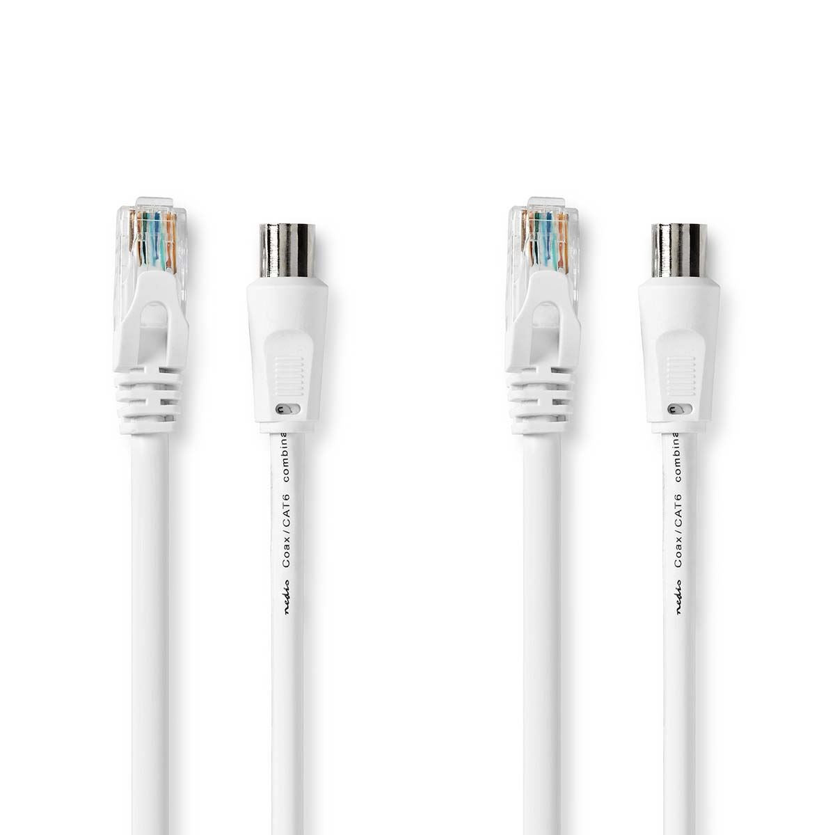 Nedis Coax Cat6 Combi Cable | IEC (Coax) Male / RJ45 Male | IEC (Coax) Female / RJ45 Male | Nickel Plated | RG58 | 75 Ohm | Double Shielded | 1.50 m | Round | PVC | White | Label