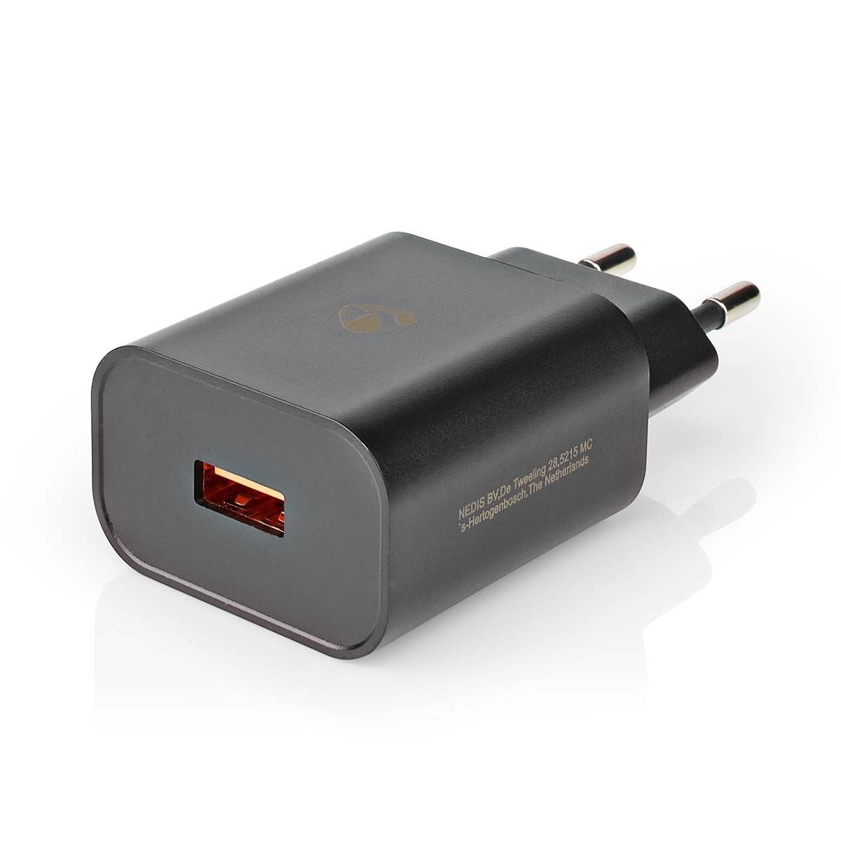 Nedis EU Euro Travel Wall Charger | 18 W | Quick charge feature | 1.5 / 2.0 / 3.0 A | Number of outputs: 1 | USB-A | No Cable Included | Automatic Voltage Selection | Black