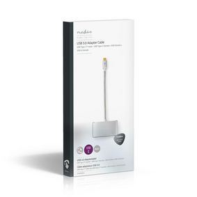 Nedis USB Multi-Port Adapter | 3-in-1 | USB 3.2 Gen 1 | USB-C™ Male | USB-A Female / USB-C™ Female / VGA Female | 5 Gbps | 0.20 m | Round | Gold Plated | Braided / Nylon | Silver | Cover Window Box