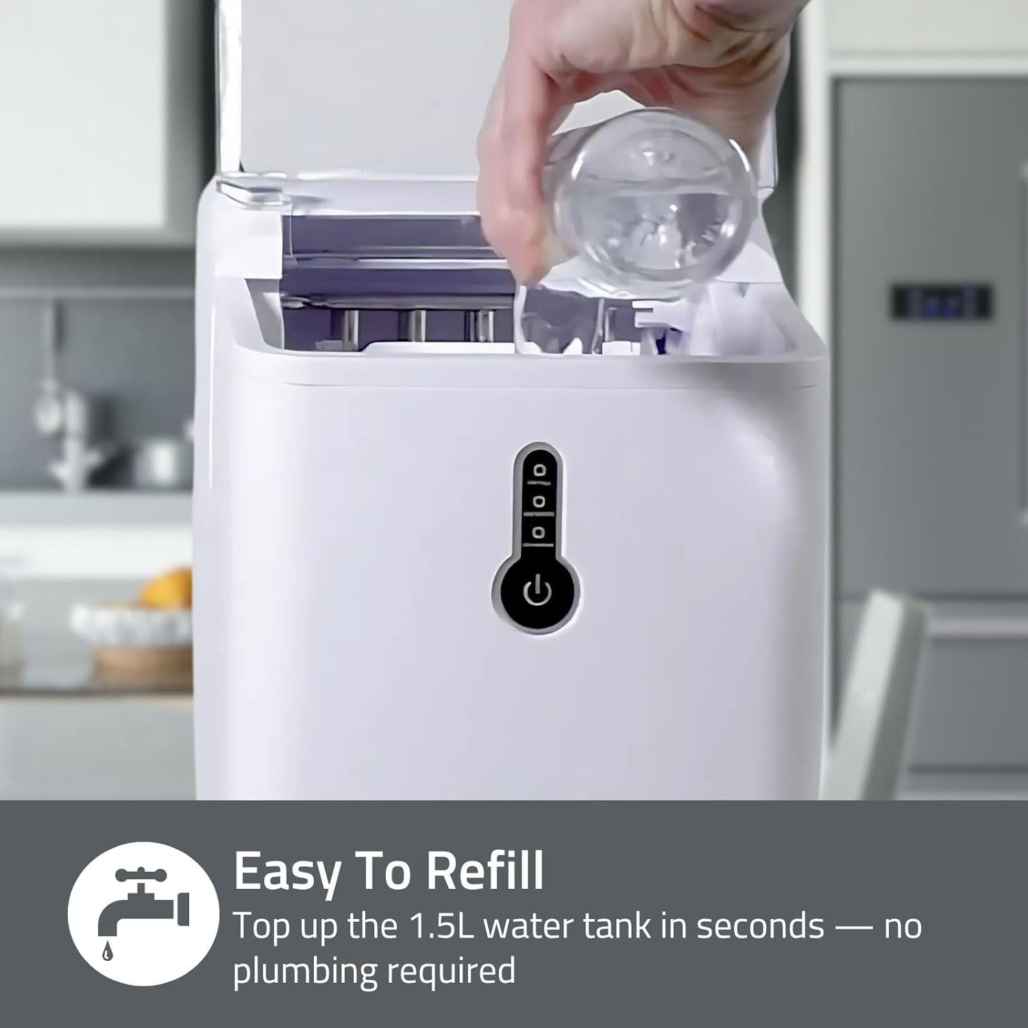 Nedis Ice Maker, Countertop Machine With 1.6L Tank, Up to 12 kg of Ice in 24hrs, Includes Removable Basket, Produces Ice Cubes in 8 Minutes - White