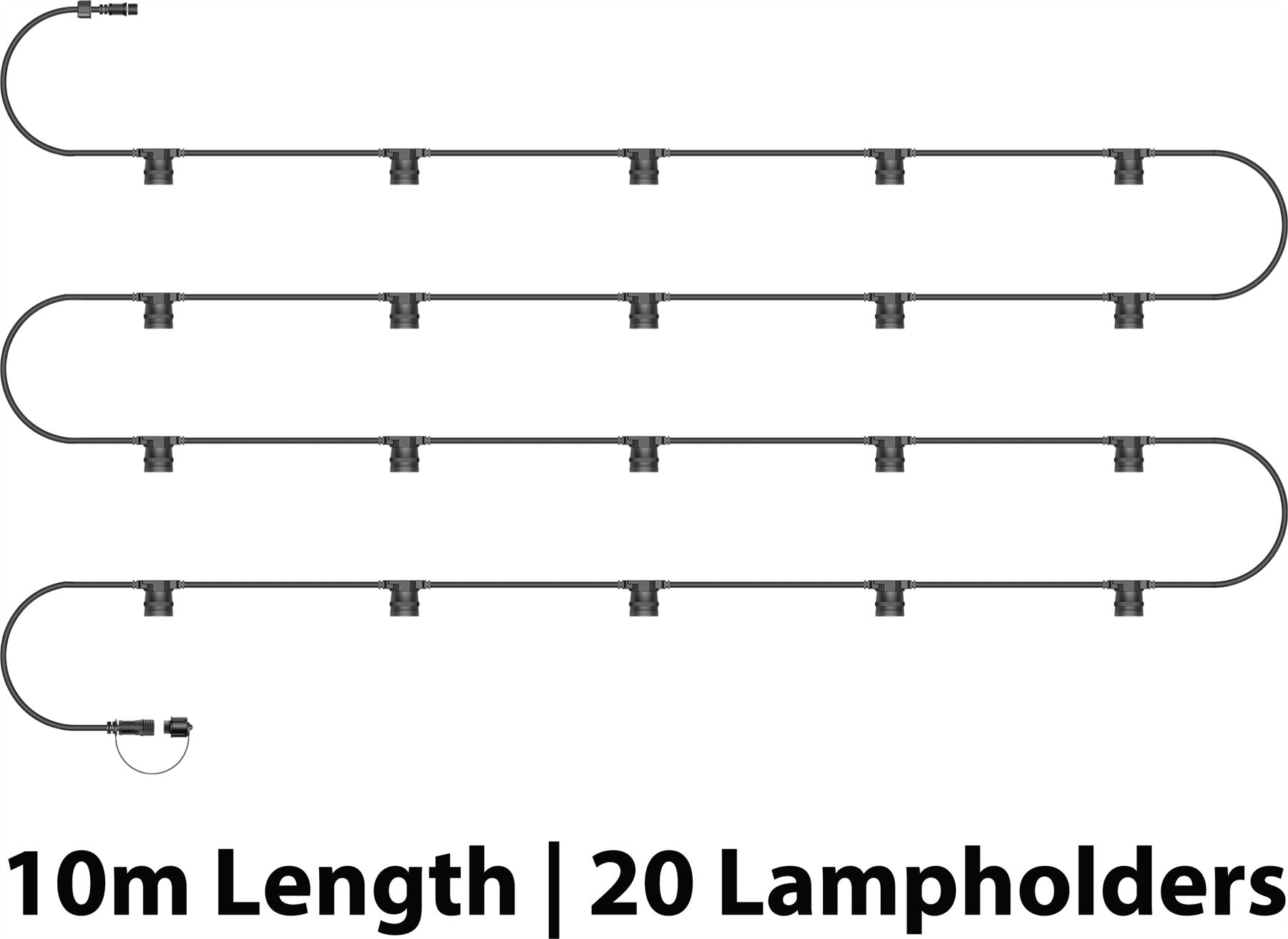 10m 20 Light Easy-Connect Festoon Interconnectable Lighting Black Rubber Cable