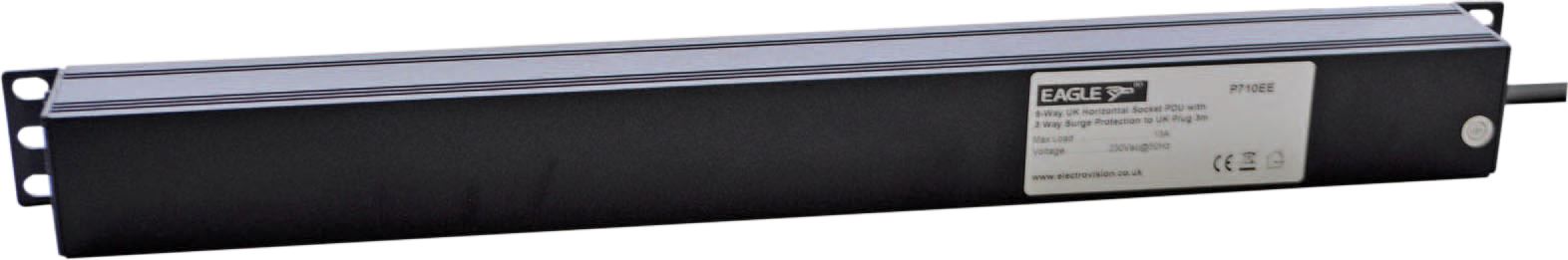6-Way Horizontal 13A 3 -Way Surged Protected Switched PDU 19-Inch 1U Standardised Power Distribution Unit 3m Lead
