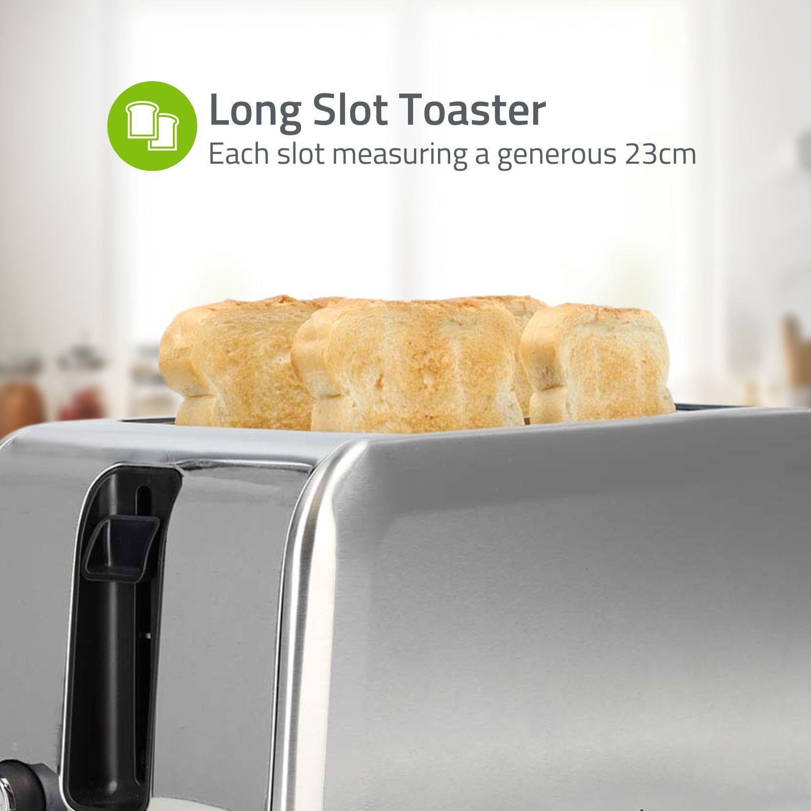Nedis 2 Slice Toaster with Extra Long Slots, Bun Warming Rack, 7 Browning Settings, Defrost, Reheat and Cancel, 1450W