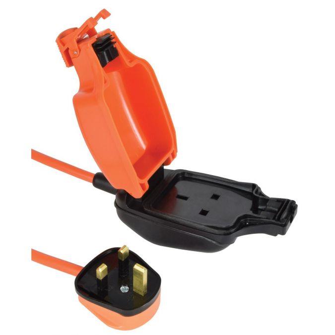 1 Gang 10m Outdoor Garden Mains IP54 Weatherproof Mains Extension Lead Cable Plug - Orange