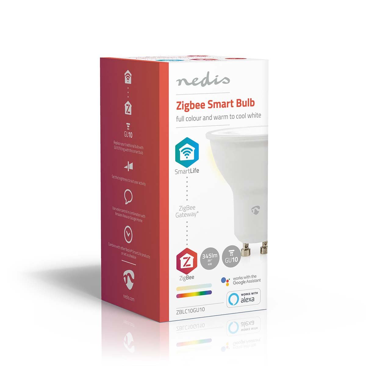 Nedis SmartLife Full Colour LED Bulb GU10 Zigbee, RGB + 2200-6500K, Voice Control with Alexa & Google Home, App & Remote Control, Timer Function, Energy-Efficient, Dimmable