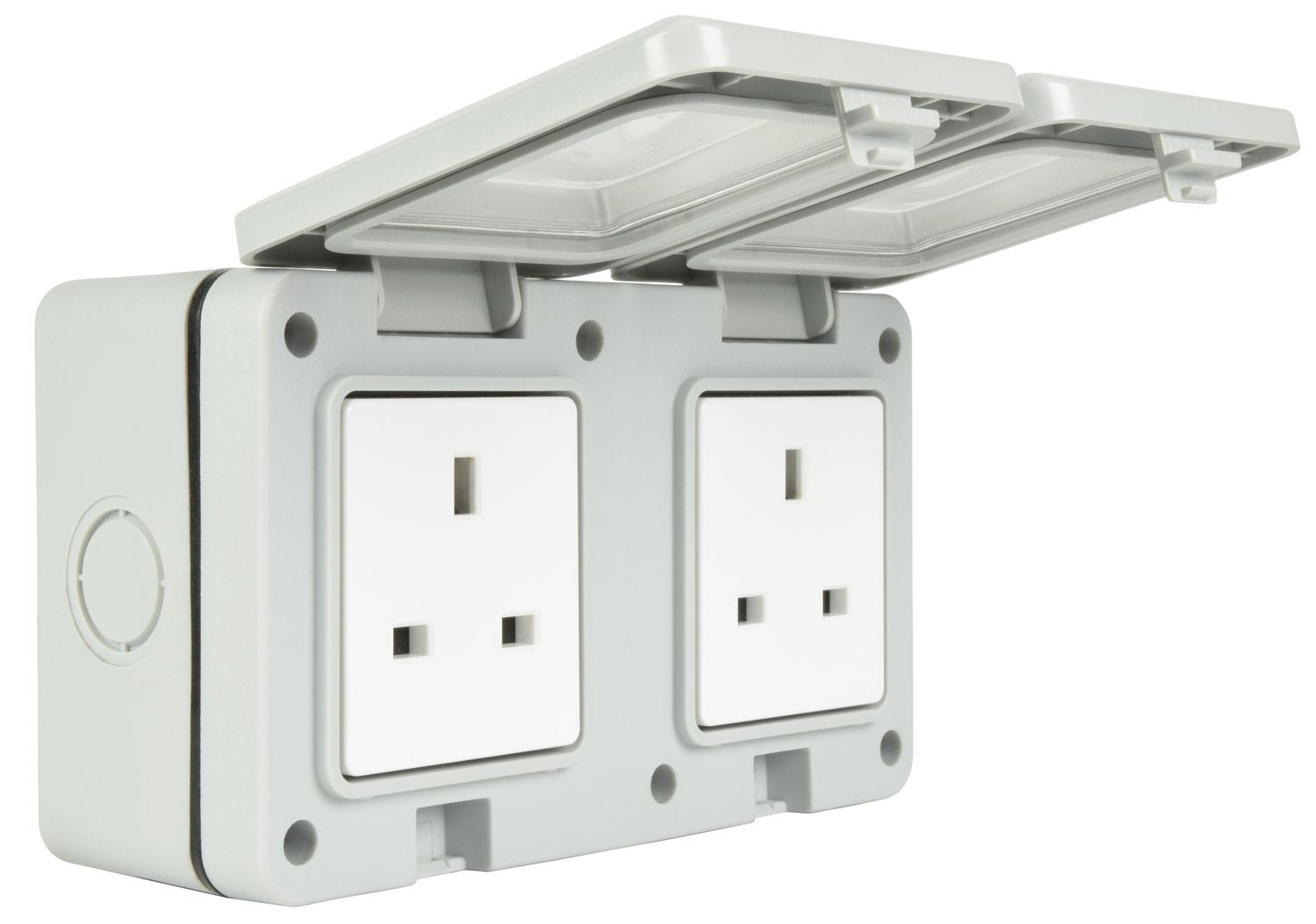 Mercury Weatherproof 2 Gang Outdoor IP55 Double Twin Socket Unswitched Garden Outside