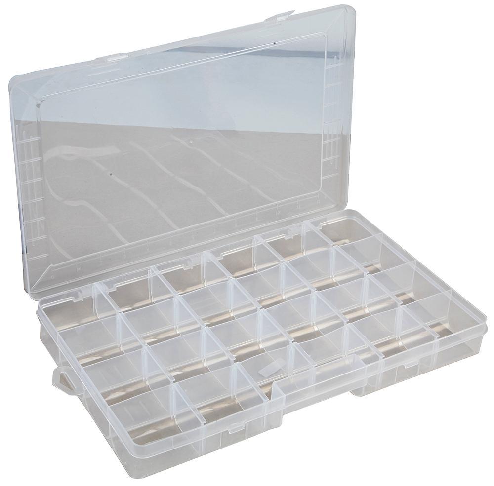 4 -24 Compartment Transparent Organiser Storage Box with Removable Sections - 48mm x 235mm x 382mm, Crafting, DIY etc.
