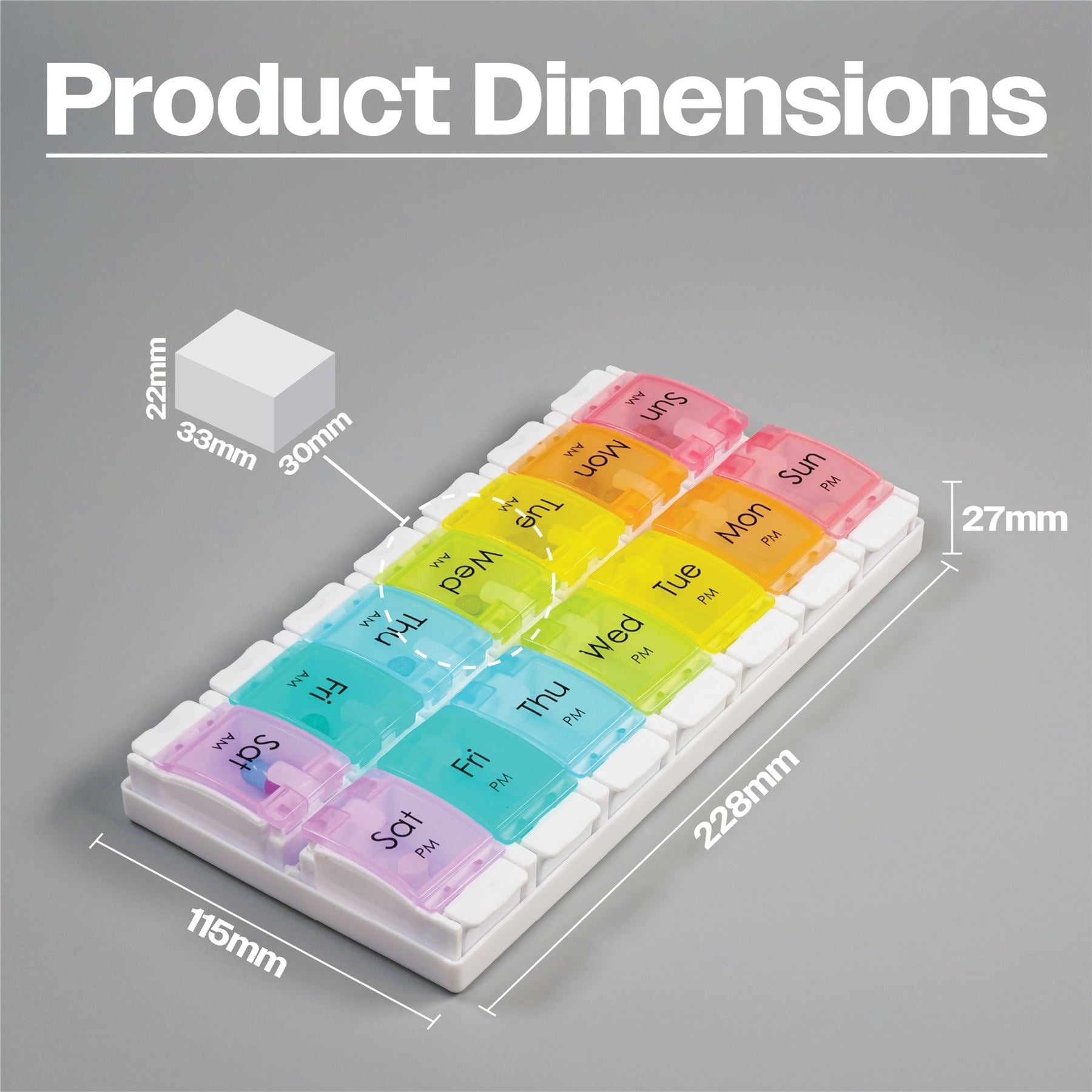 7 Day Weekly 2 Section 14 Compartment AM/PM Pill Tablet Push Button Dispenser Box