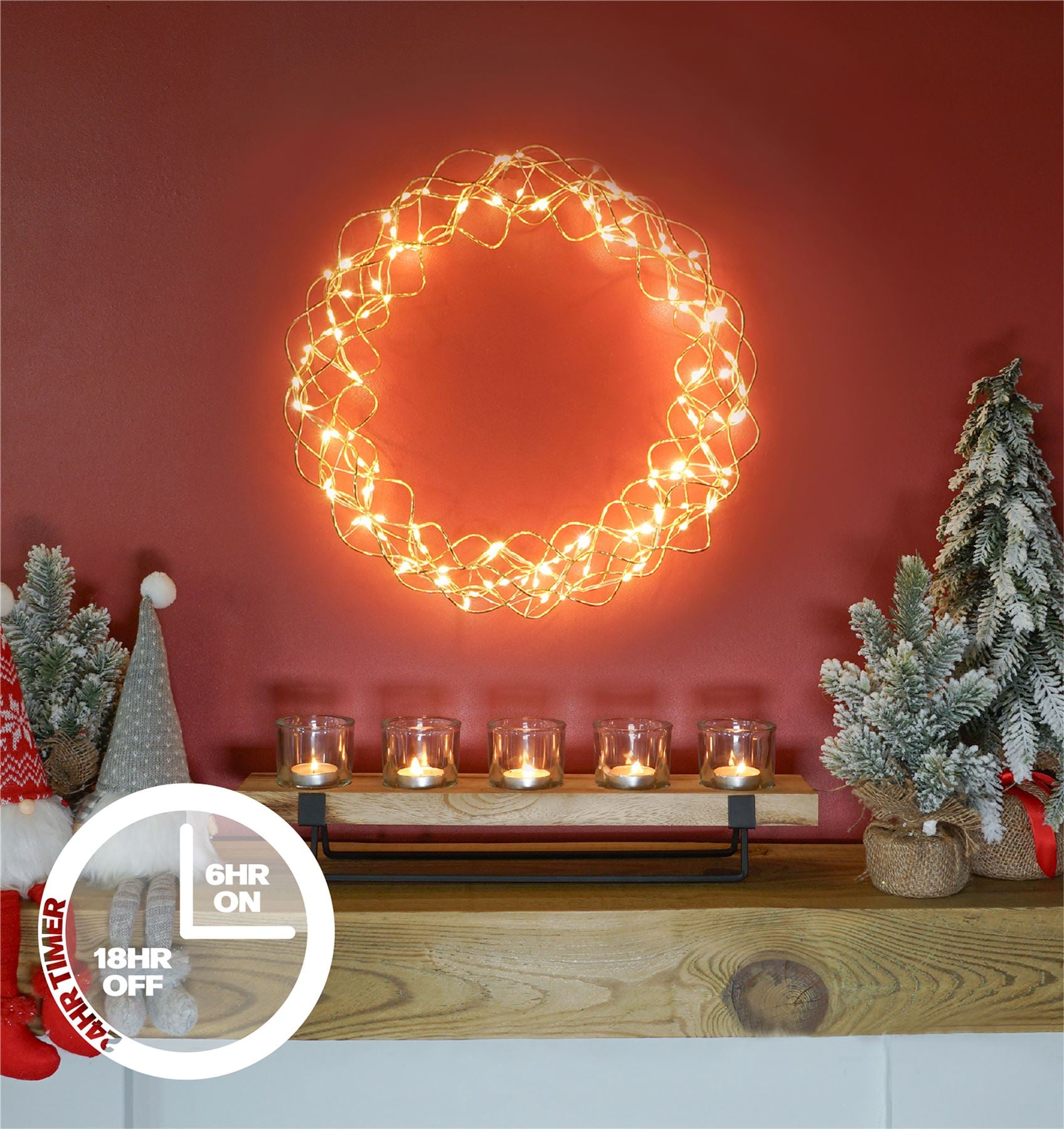 Outdoor 140 LED Copper Gold Christmas Wreath with Timer Power Supply and 10m Lead