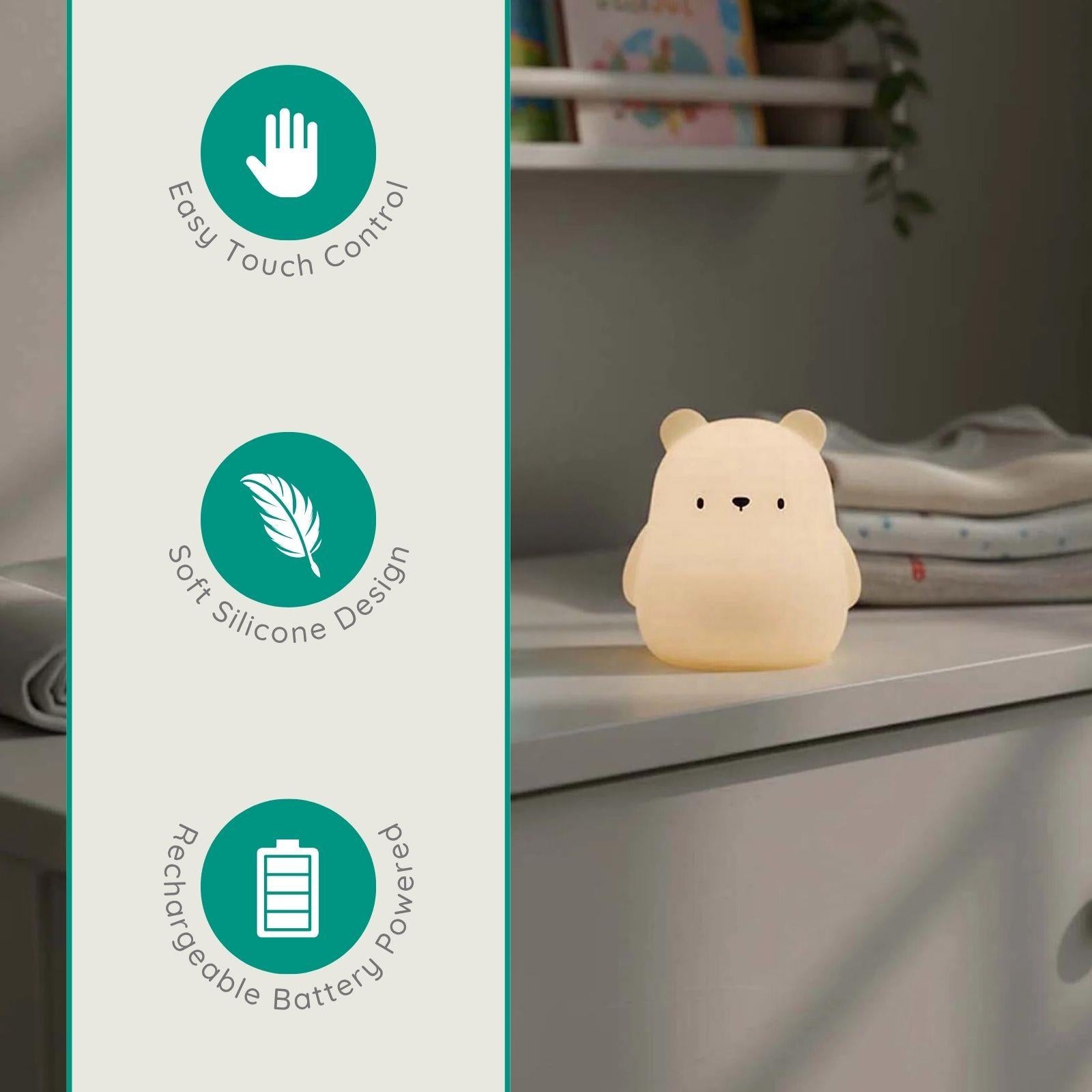 Alecto Bear Night Light for Kids, Baby Night Light for Nursery with RGB Colours & Modes, Rechargeable, Timer & Touch Control, Portable Light, BPA Free