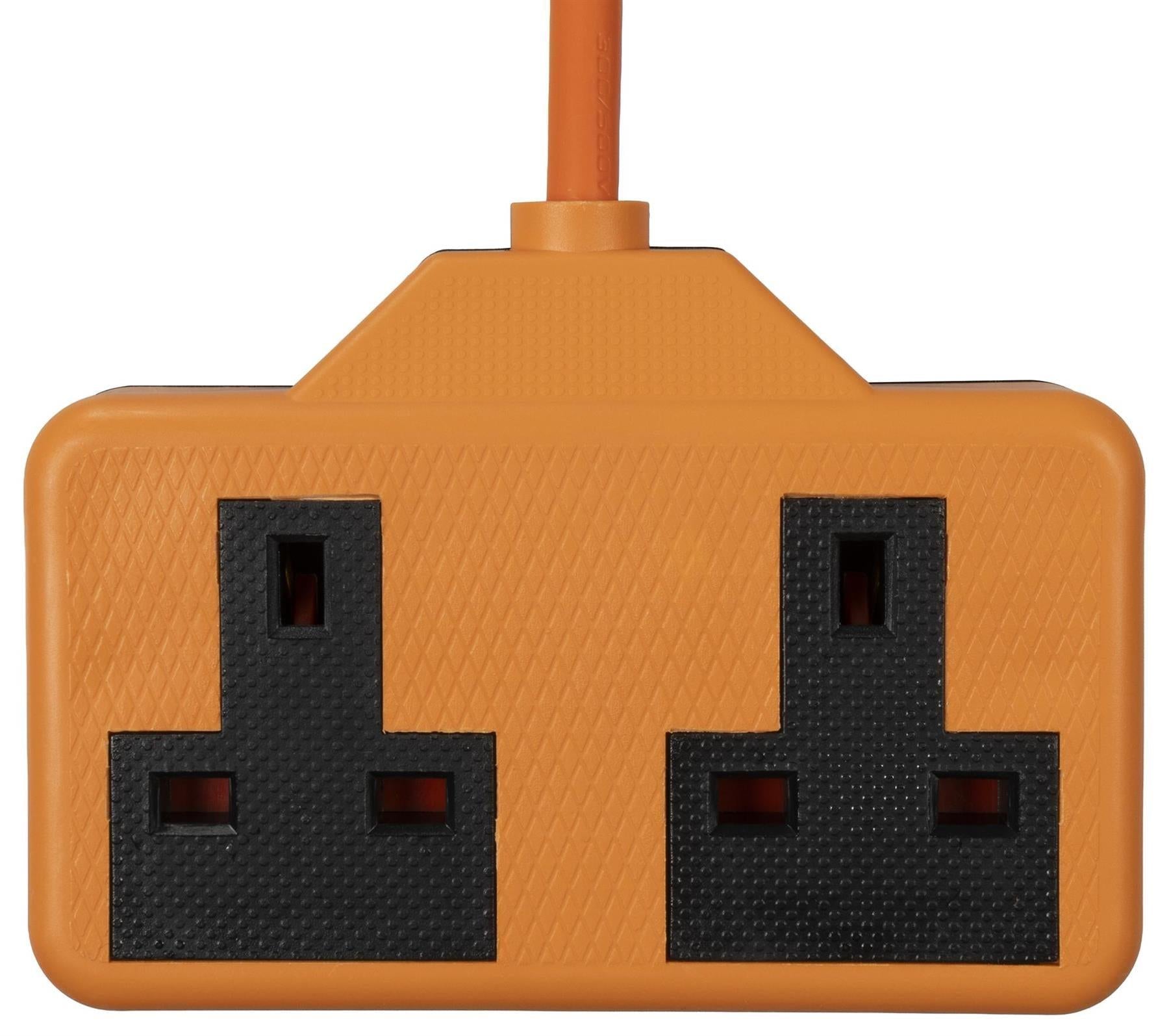2 Gang 15m High Impact ABS Mains Extension Lead Socket 13A - Orange
