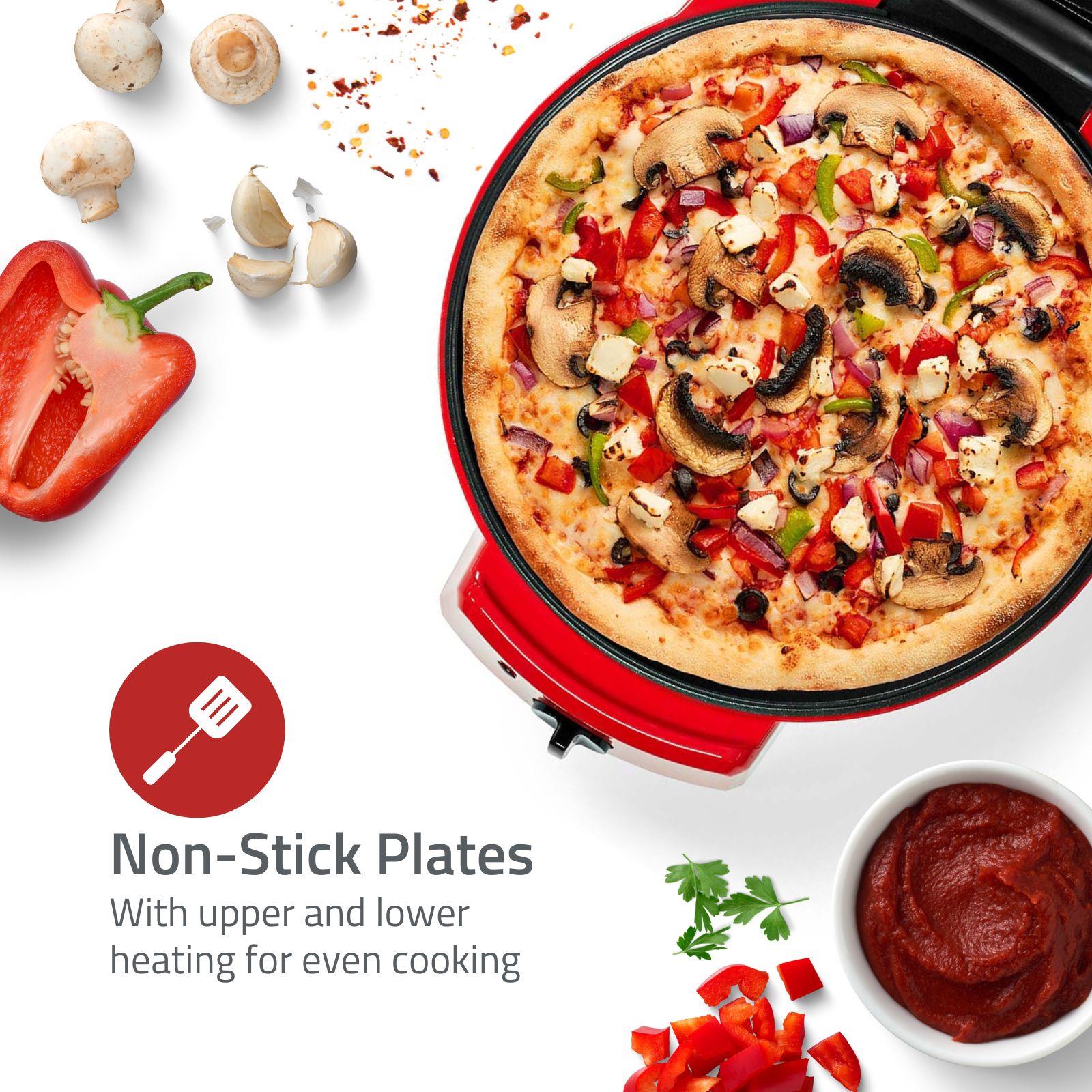 Nedis Electric Pizza Maker & Grill, 1800W, with Non-Stick 12" Plates, Adjustable Temperature & 180° Opening