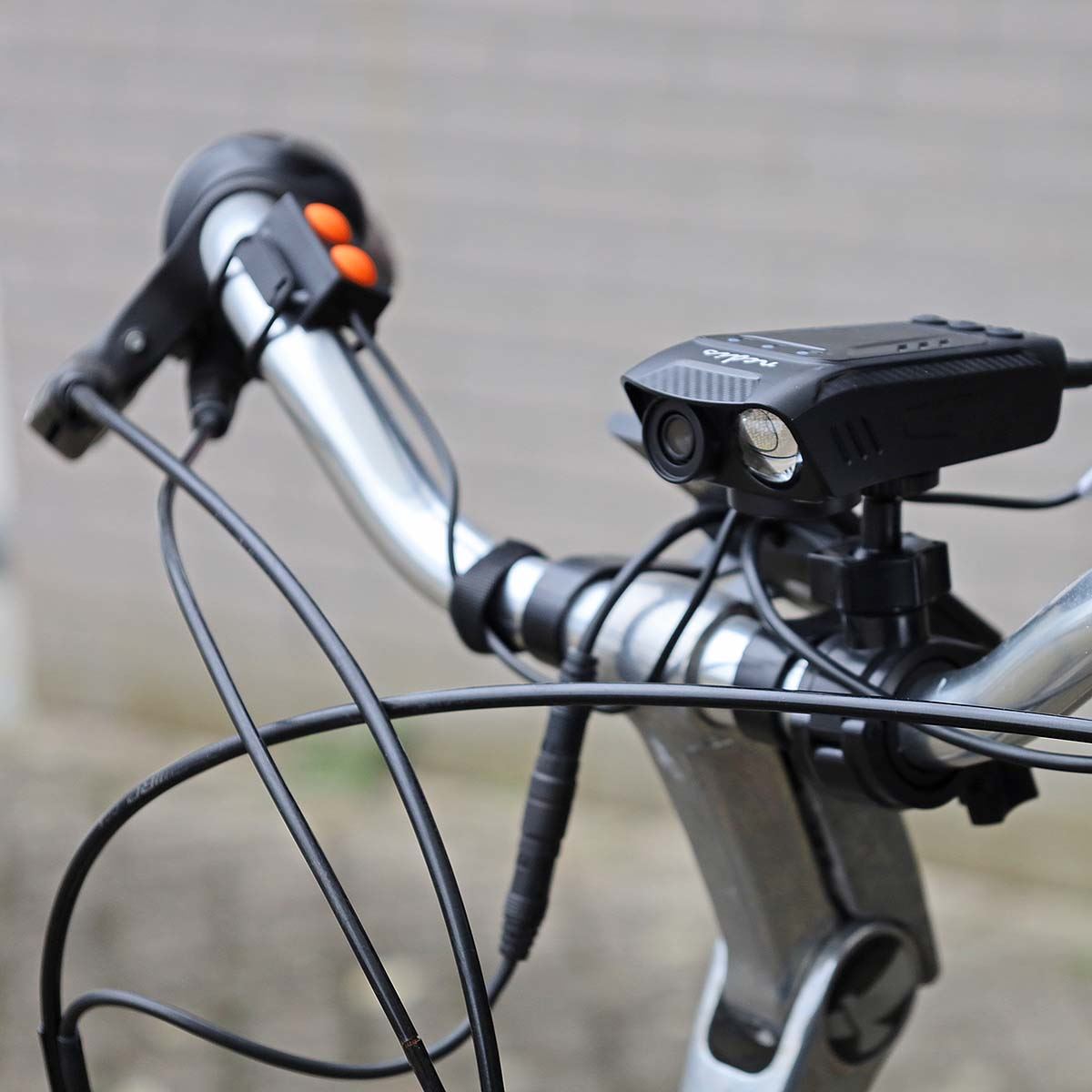 Nedis 3-in-1 Full HD Cycling Camera with Bike LED Head Light & Horn, 1080p 2MP, 600lm Night Mode, Waterproof, USB-C, 10hr Battery, MicroSD Slot � Black