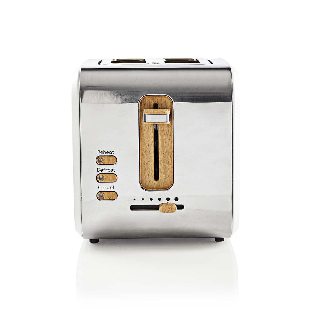 Nedis Soft Touch Toaster, 2 Slice, 6 Browning Levels, Defrost Cancel Reheat Functions, Cool Touch, White
