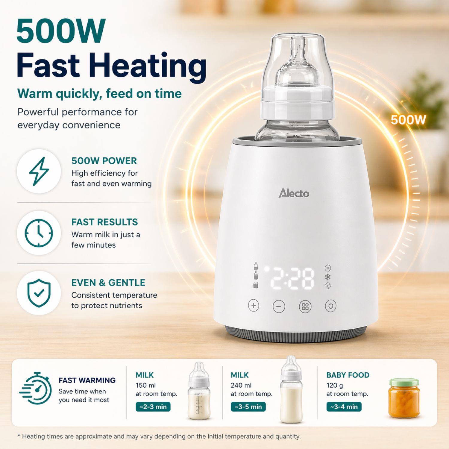 Alecto Fast Bottle / Food Warmer / Steriliser with Smart Temperature Control, Warms Evenly