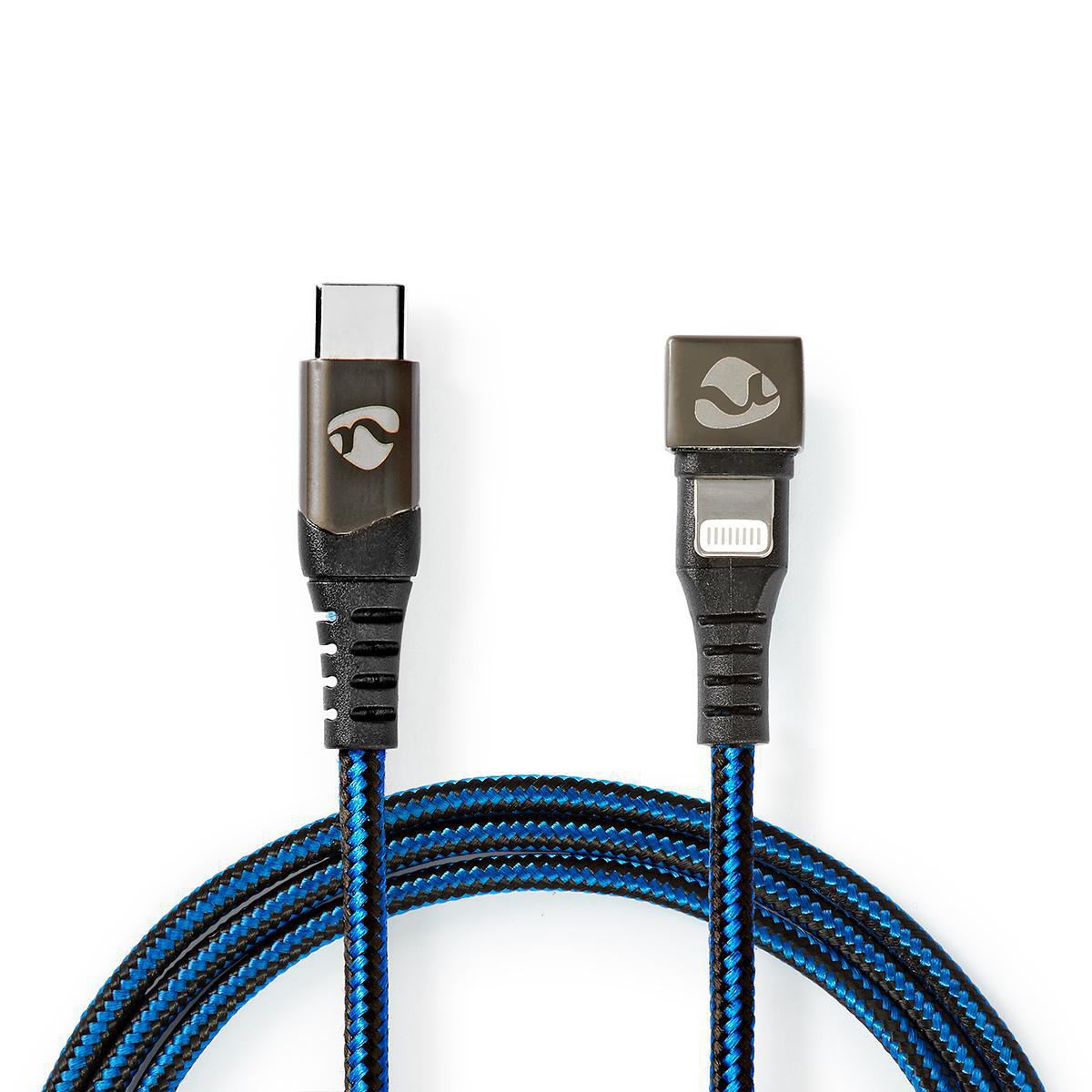 Nedis USB Cable | USB 2.0 | Apple Lightning 8-Pin | USB-C™ Male | 60 W | 480 Mbps | Nickel Plated | 2.00 m | Round | Braided / Nylon | Black / Blue | Cover Window Box