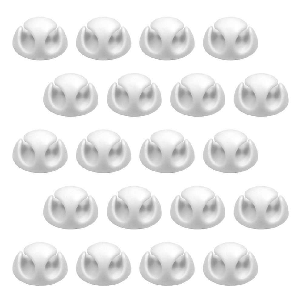 Ex-Pro 20 Pack Double Cable Desk Tidy Clips, Self Adhesive Cord Holder Clips for USB Power Wire PC Office Home, White