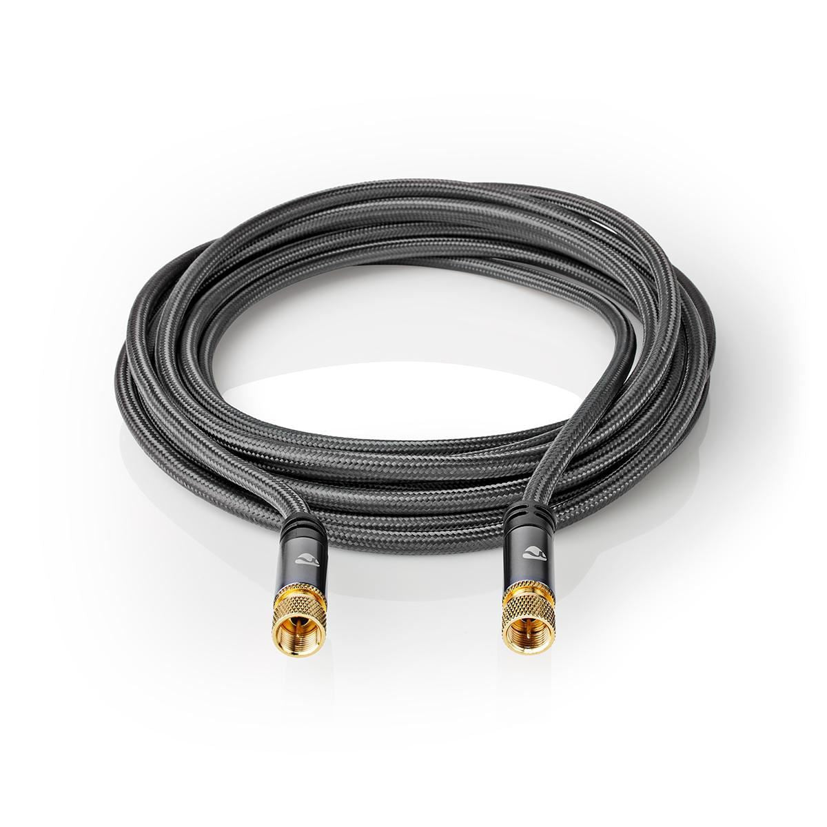 Nedis Satellite & Antenna Cable | F Male | F Male | Gold Plated | 75 Ohm | Quad Shielded | 5.00 m | Round | Cotton | Grey / Gun Metal Grey | Cover Window Box