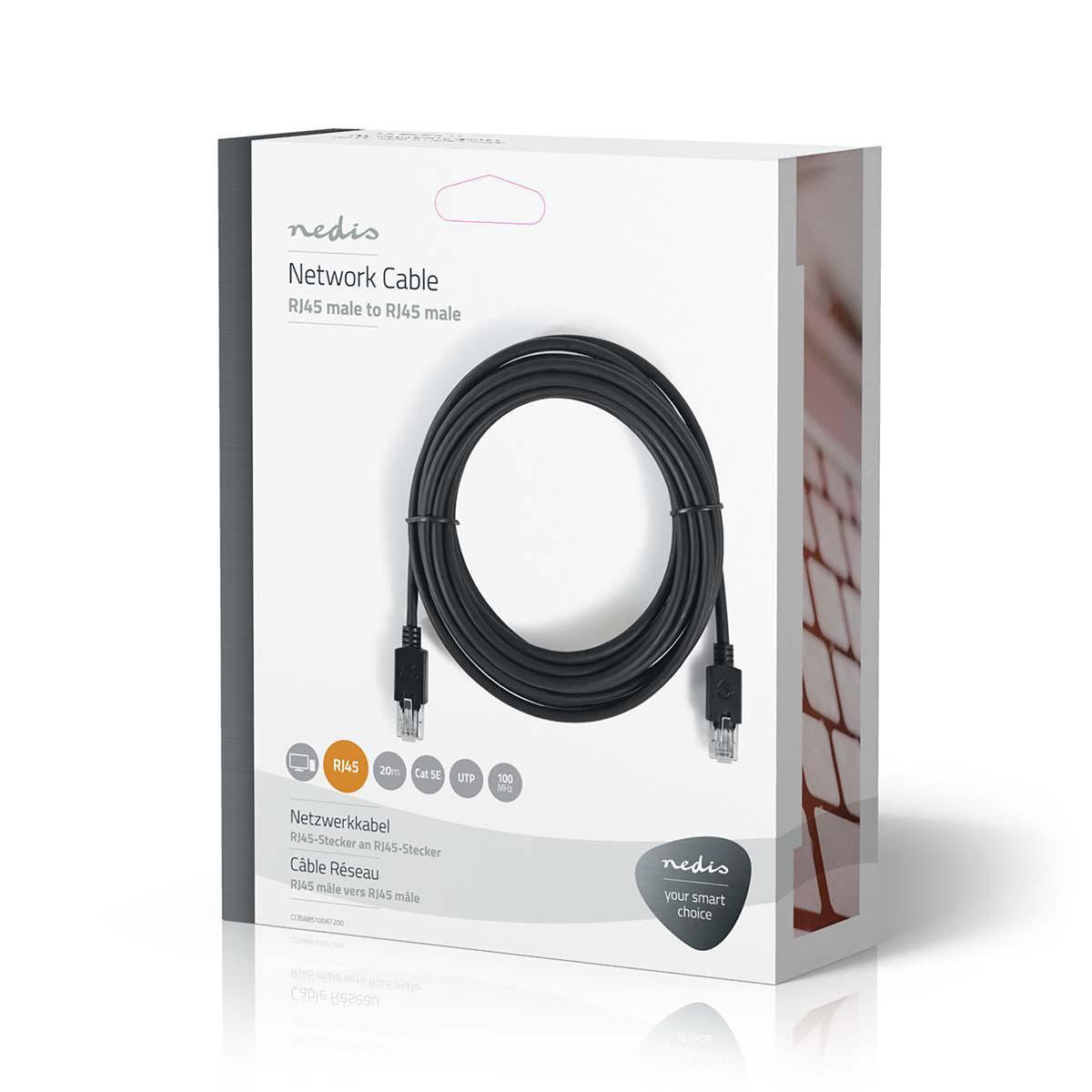 Nedis CAT5e Network Cable | U/UTP | RJ45 Male | RJ45 Male | 20.0 m | Round | LSZH | Anthracite | Window Box