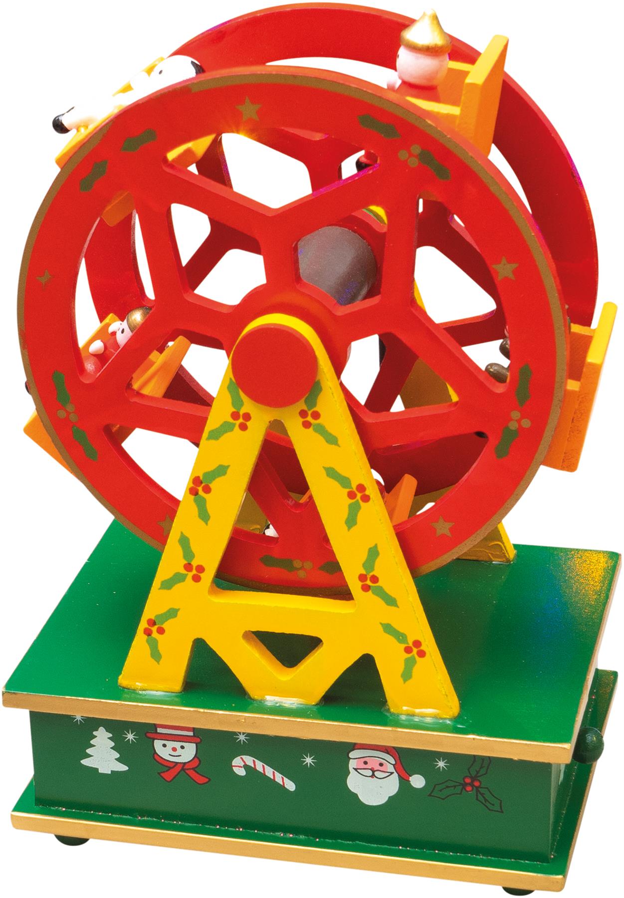 Christmas Mechanical Wooden Fairground Ferris Wheel Mini Music Box Wind Up