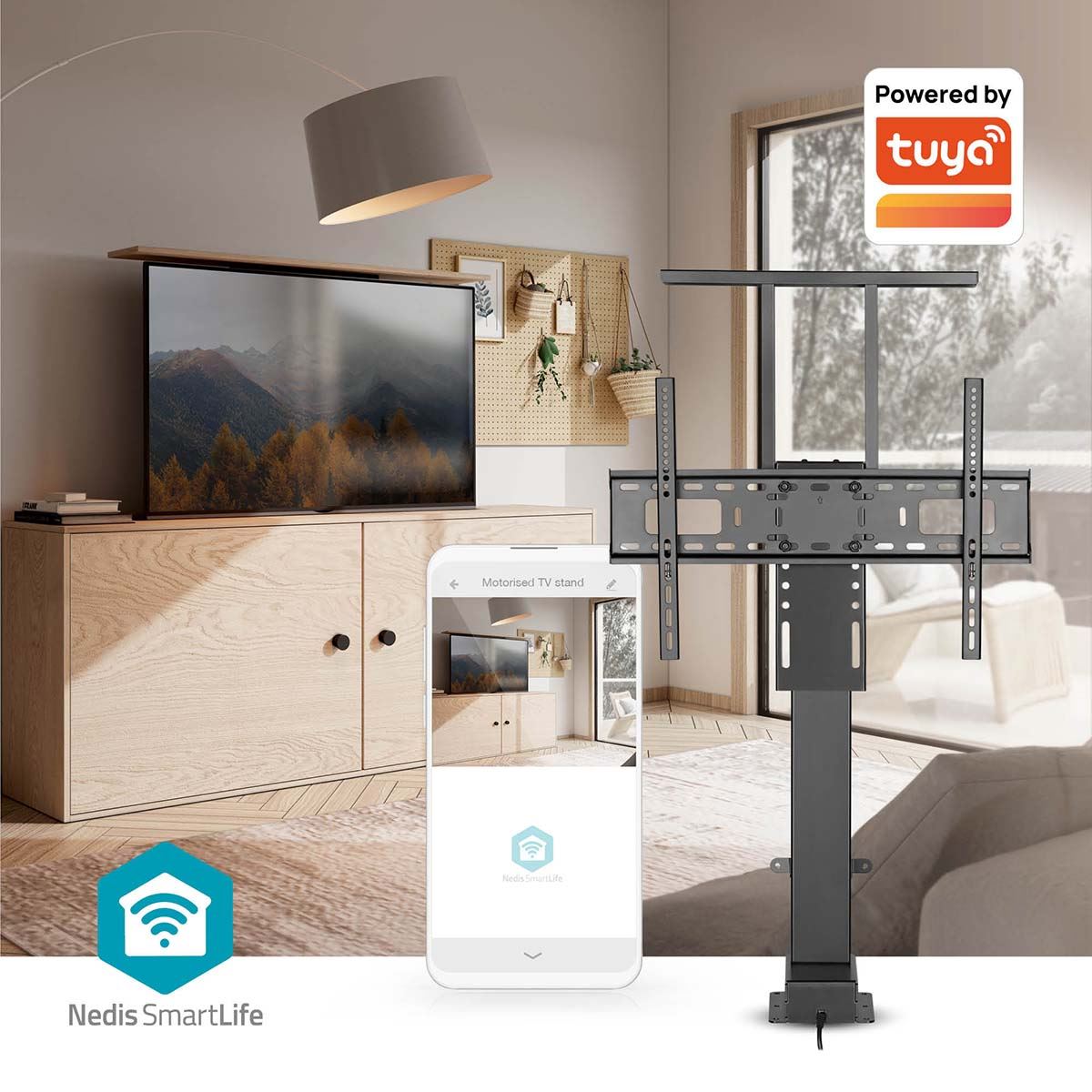 Nedis SmartLife Motorised Lift TV Stand for 37-80" Screen Max 60kg Adjustable Height with Remote Control