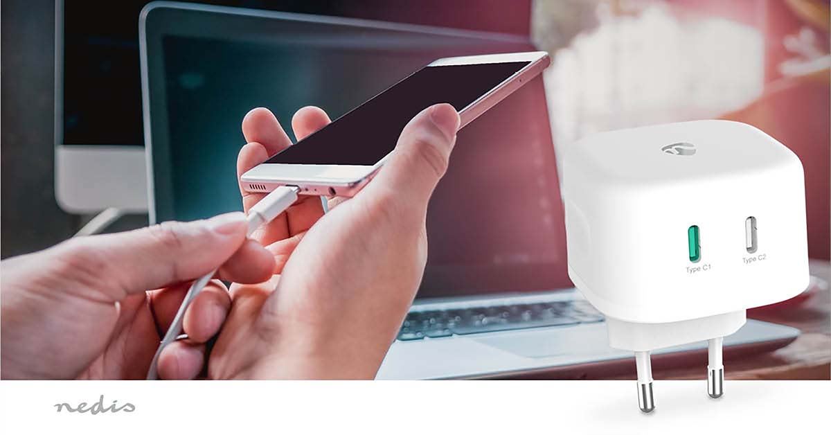 Nedis EU Euro Travel Wall Charger | 45 W | GaN | PD3.0 45W | Quick charge feature | 2.25 / 3.0 A | Number of outputs: 2 | 2x USB-C™ | Automatic Voltage Selection | White