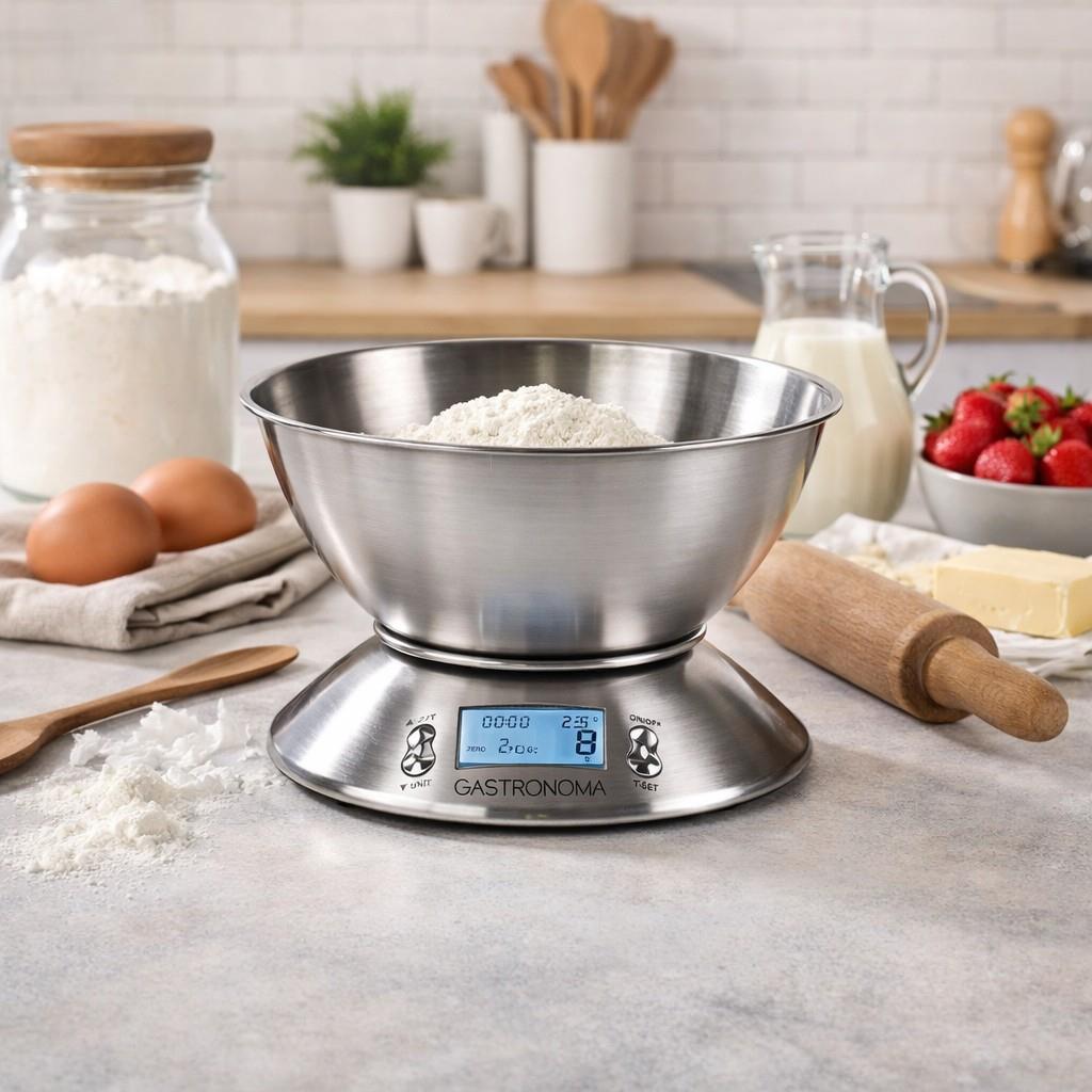 Gastronoma Electronic Kitchen Scales, Digital Kitchen Scale with Detachable Stainless Steel Bowl, LCD Display, Ambient Temperature Sensor, Tare Function, Food Scale for Cooking Baking, 11lb/5kg