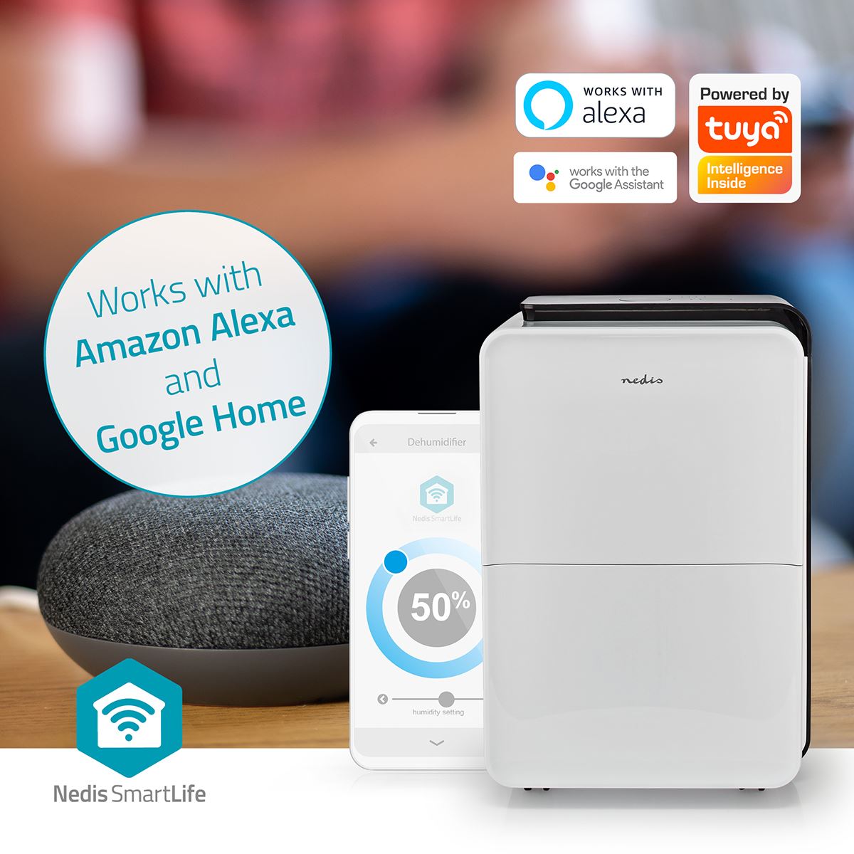 Nedis SmartLife Dehumidifier | Wi-Fi | 30 l/Day | Dehumidification / Continuous / Max+ / Dry laundry / Ventilation | Android™ / IOS | Adjustable hygrostat | 210 m³/h