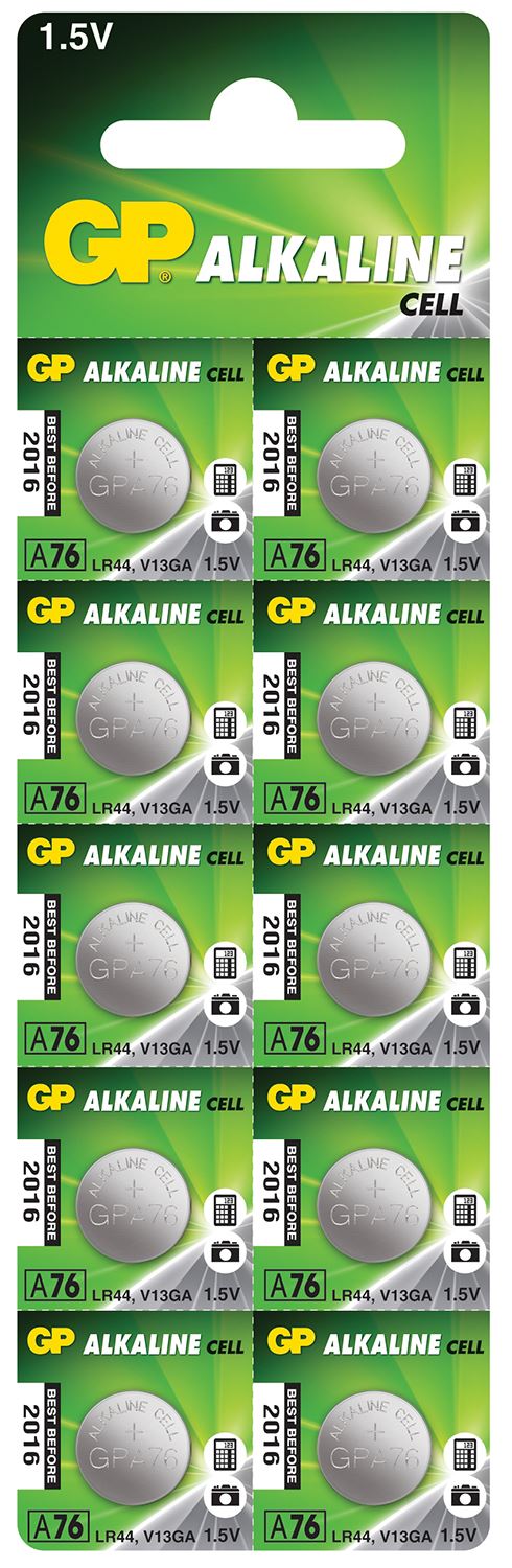 Gp LR44 Battery Alkaline Button Cell 1.5V - 10 Pack