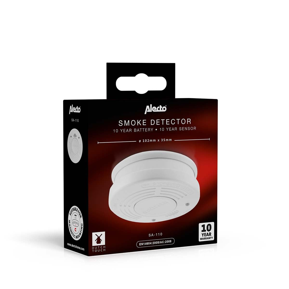 Alecto SA110 Smoke detector with Hush Button | >85 dB | 10 Year Battery Included | EN14604:2005/AC:2008 | White