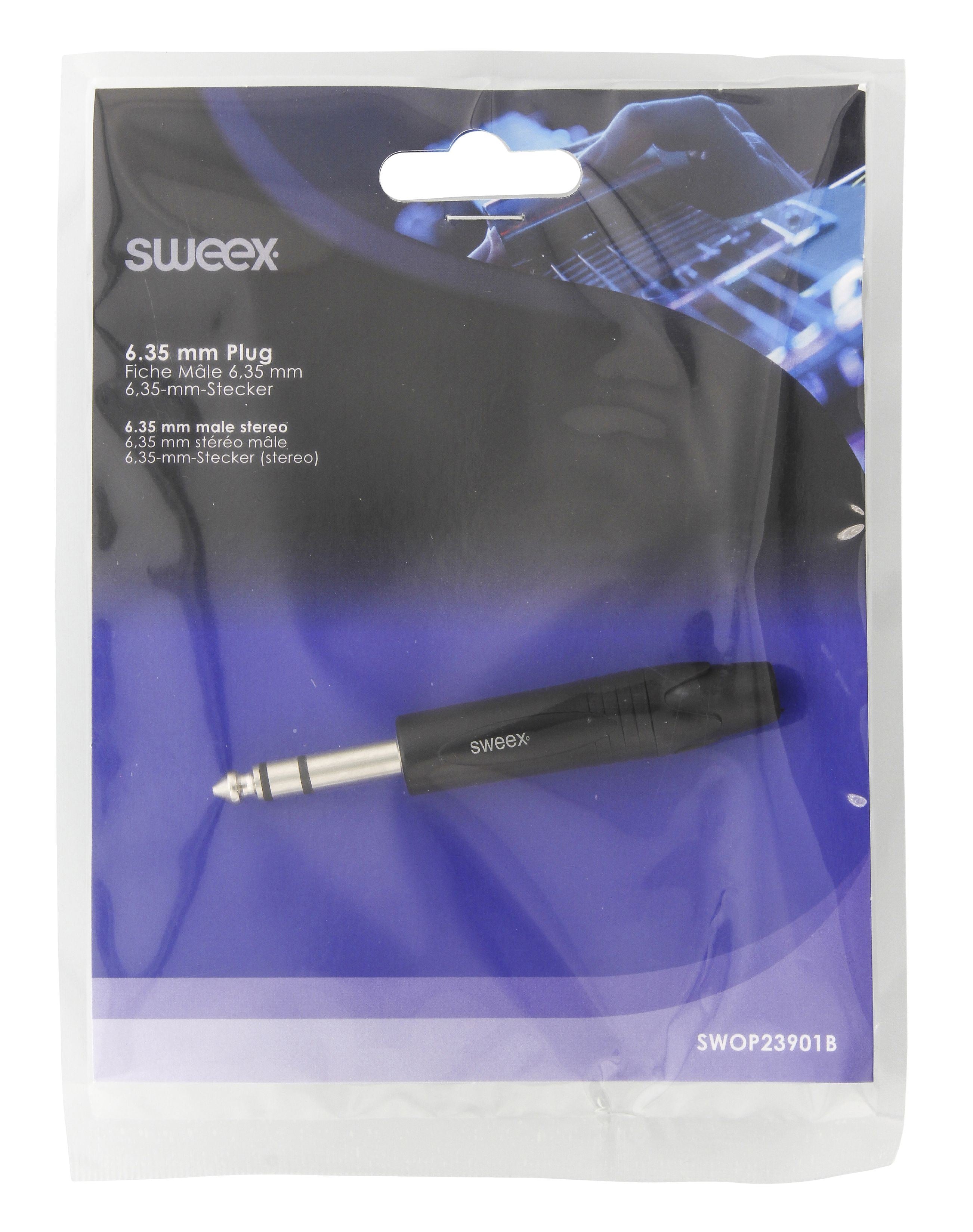 Sweex 6.35 mm 1/4" Jack  Connector | Male | Nickel Plated | Solder | Cable input diameter: 8.0 mm | Aluminium | Black | Polybag | 1 pcs