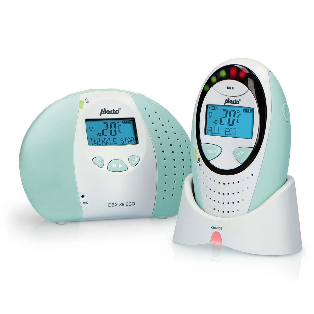 Alecto DBX88 Digital Audio Baby Monitor, Parent Unit with Rechargeable Battery, Long Range, Digital Transmission, Crystal-Clear Sound, lullaBY, Plug & Play, Sound Indicator & Alerts