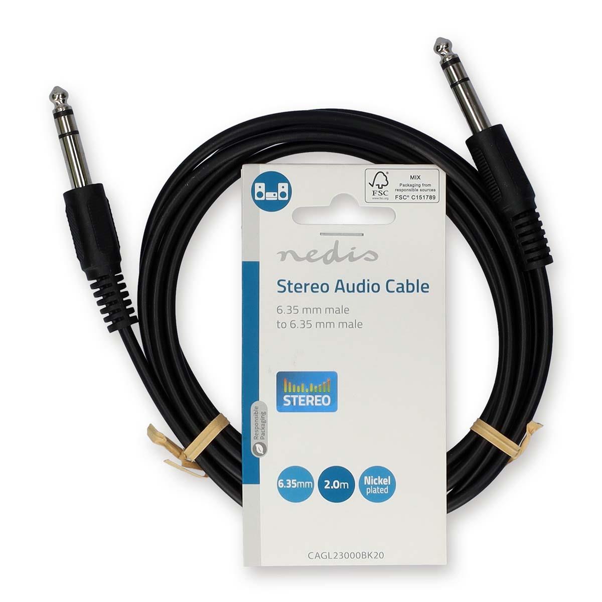 Nedis Stereo Audio Cable | 6.35 mm Male | 6.35 mm Male | Nickel Plated | 2.00 m | Round | Black | Label