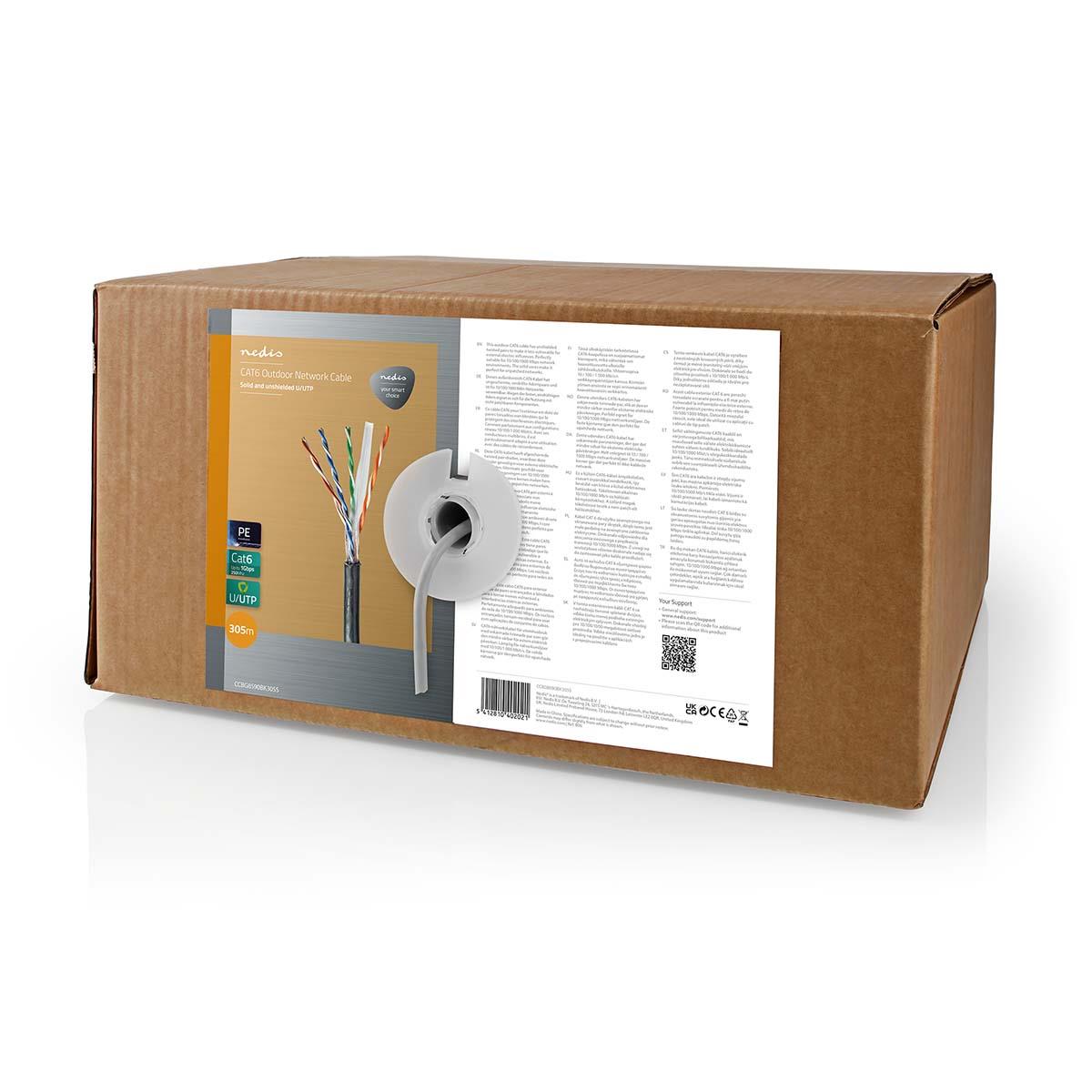 Nedis Network Cable Roll | CAT6 | Solid | U/UTP | CCA | 305.0 m | Outdoor | Round | PE | Black | Pull Box