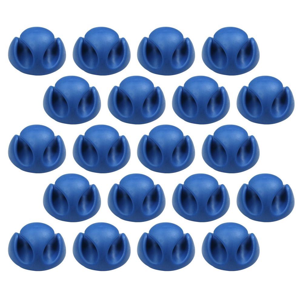 Ex-Pro 20 Pack Double Cable Desk Tidy Clips, Self Adhesive Cord Holder Clips for USB Power Wire PC Office Home, Blue