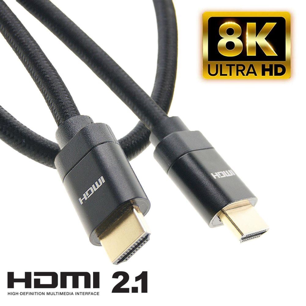 Ex-Pro 1m V2.1 HDMI Braided Cable Lead 4K / 8K @ 60hz HDR Ultra High Speed 48Gbps - Black