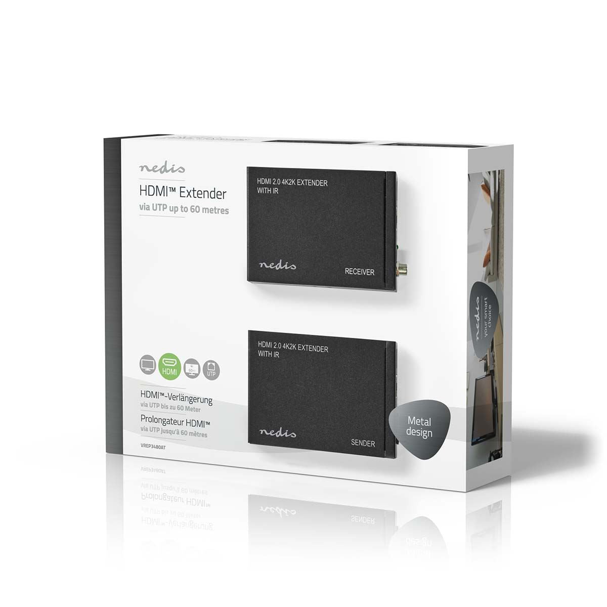 Nedis HDMI™ Extender | Over Cat6 | up to 60.0 m | 4K@60Hz | 18 Gbps | Metal | Anthracite
