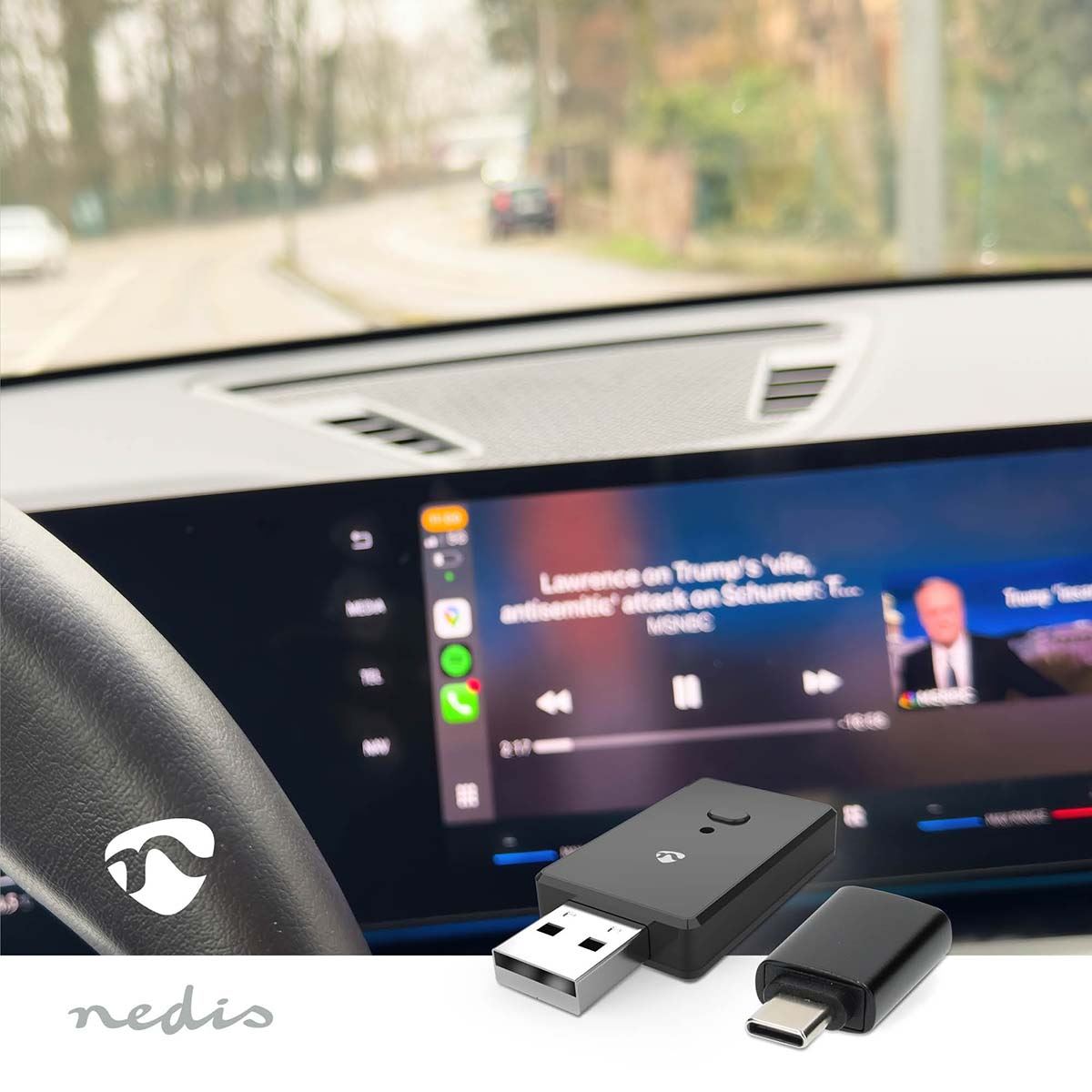 Nedis Wireless CarPlay Adapter for iPhone Car Play / Android Auto, Convert Wired CarPlay to Wireless CarPlay, Plug & Play CarPlay Wireless Adapter UK, USB CarPlay Dongle Compatible with iOS 10+, Fast Connection