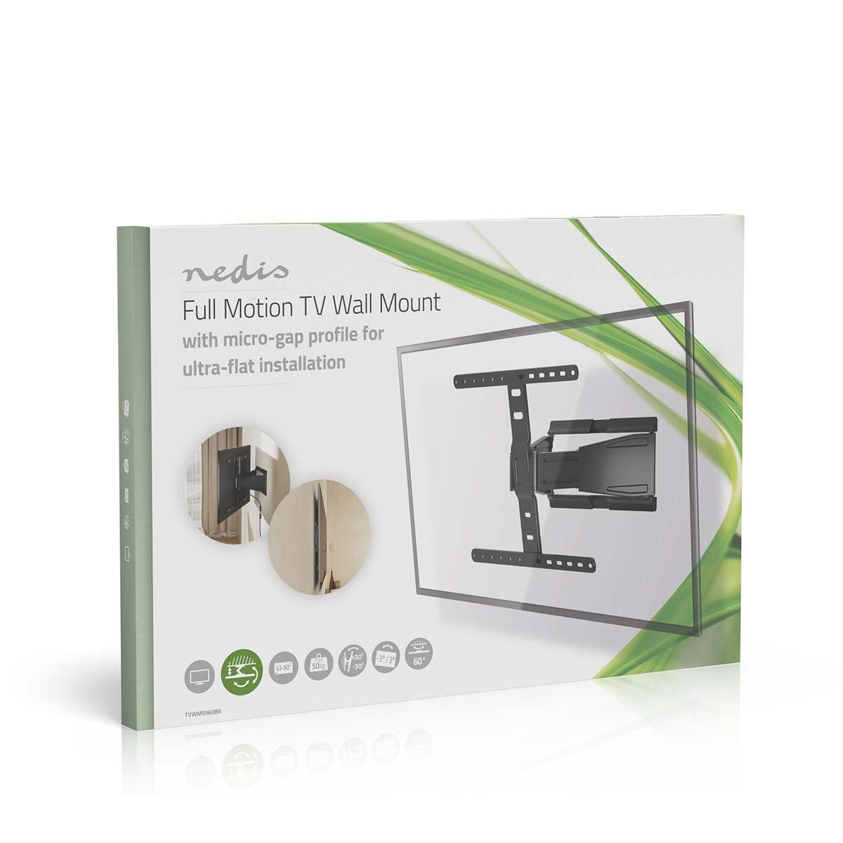 Nedis Full Motion TV Wall Mount | 43 - 90 " | Maximum supported screen weight: 50 kg | Tiltable | Rotatable | Minimum wall distance: 19.6 mm | 2 Pivot point(s) | ABS / Metal | Black